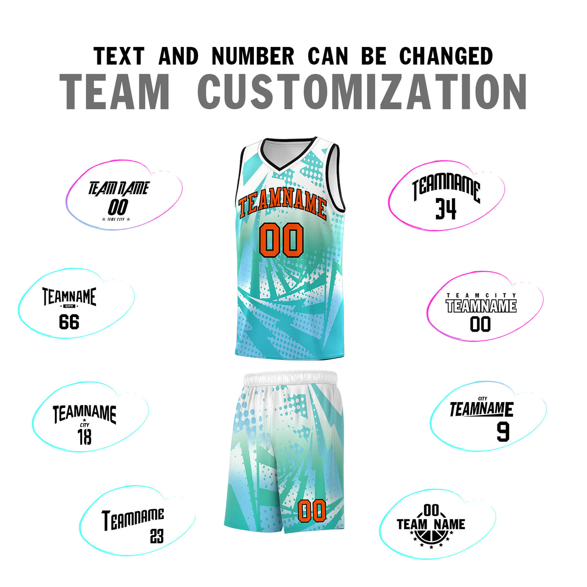Custom Youth Basketball Jerseys White Light Blue Lightning Halftone Personalized Team Uniforms