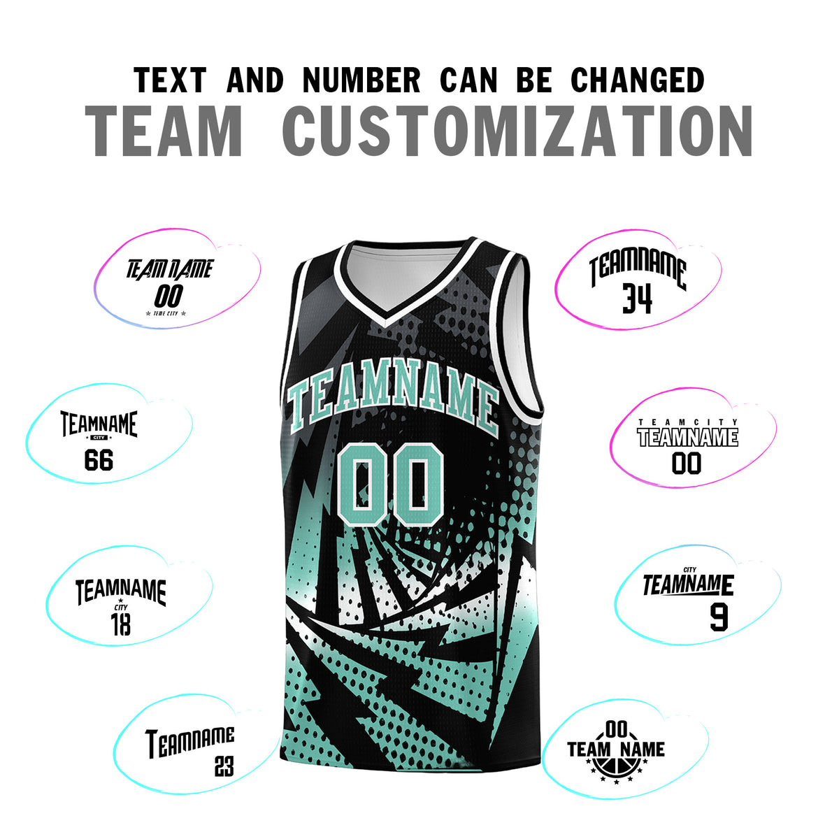 Custom Youth Basketball Jerseys Black Bright Green Lightning Halftone Personalized Team Uniforms