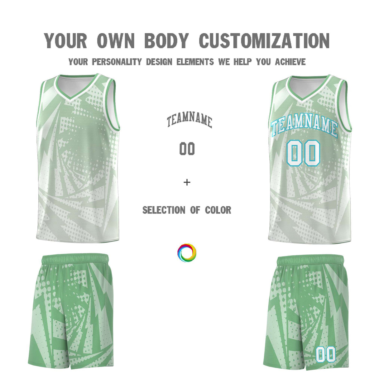 Custom Youth Basketball Jerseys Green Gray Lightning Halftone Personalized Team Uniforms