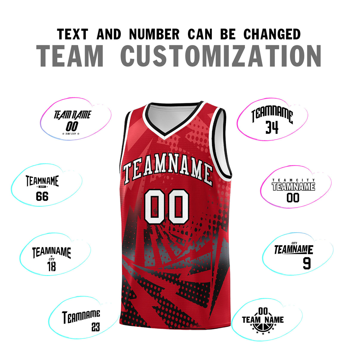 Custom Youth Basketball Jerseys Red Black Lightning Halftone Personalized Team Uniforms