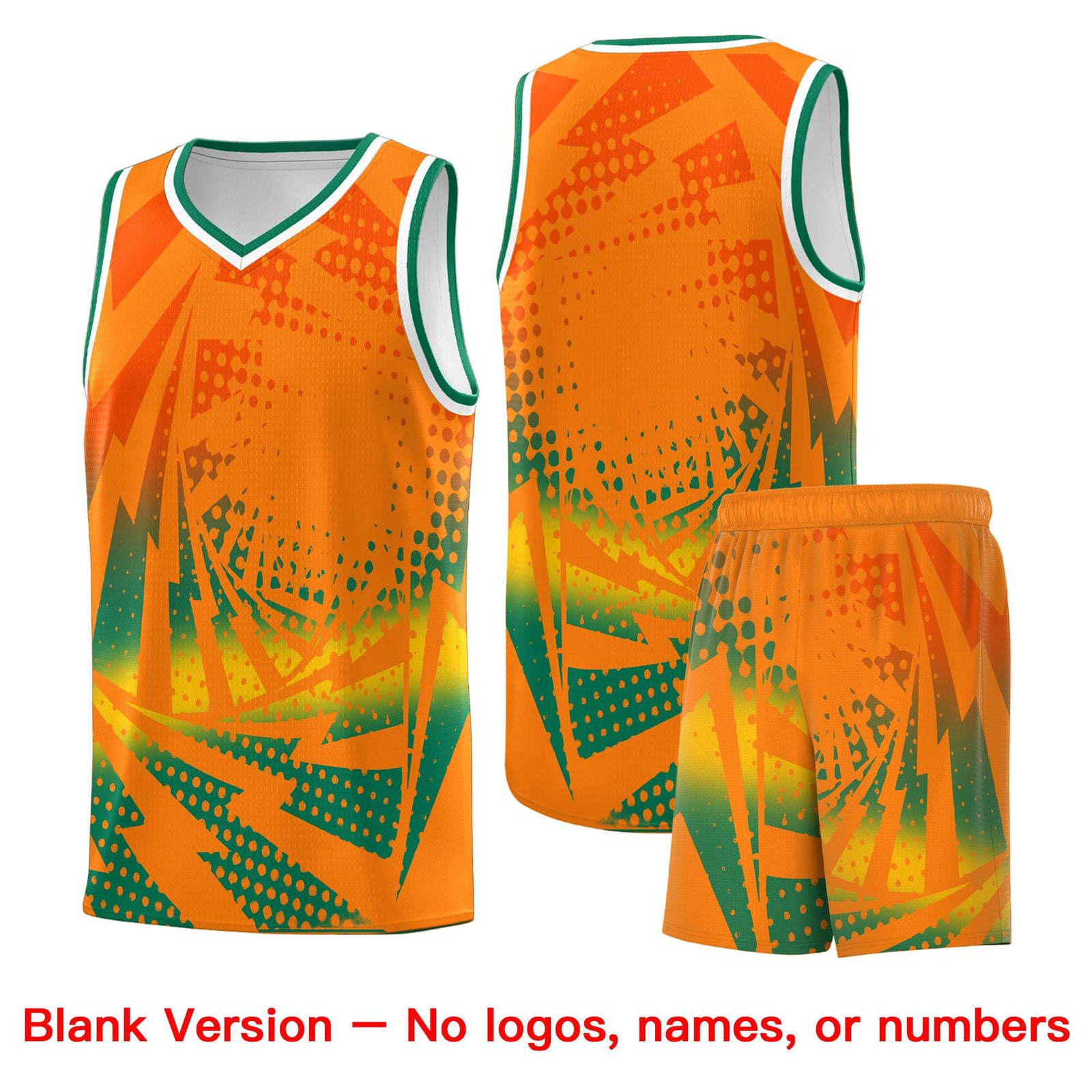 Custom Youth Basketball Jerseys Orange Kelly Green Lightning Design Halftone Personalized Uniforms