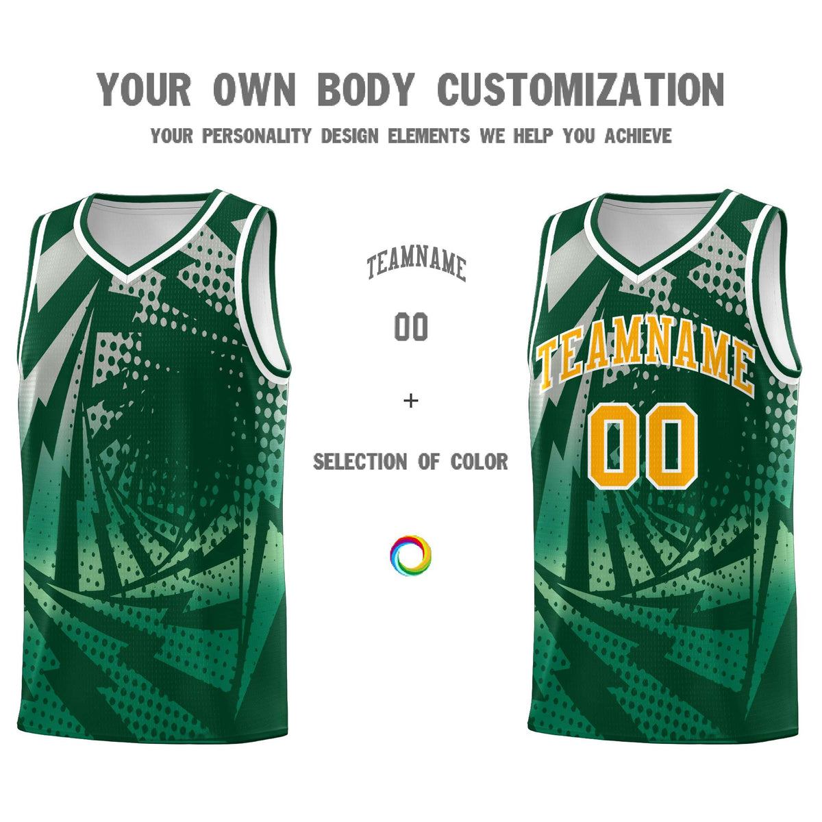 Custom Youth Basketball Jerseys Green Kelly Green Lightning Design Halftone Personalized Uniforms