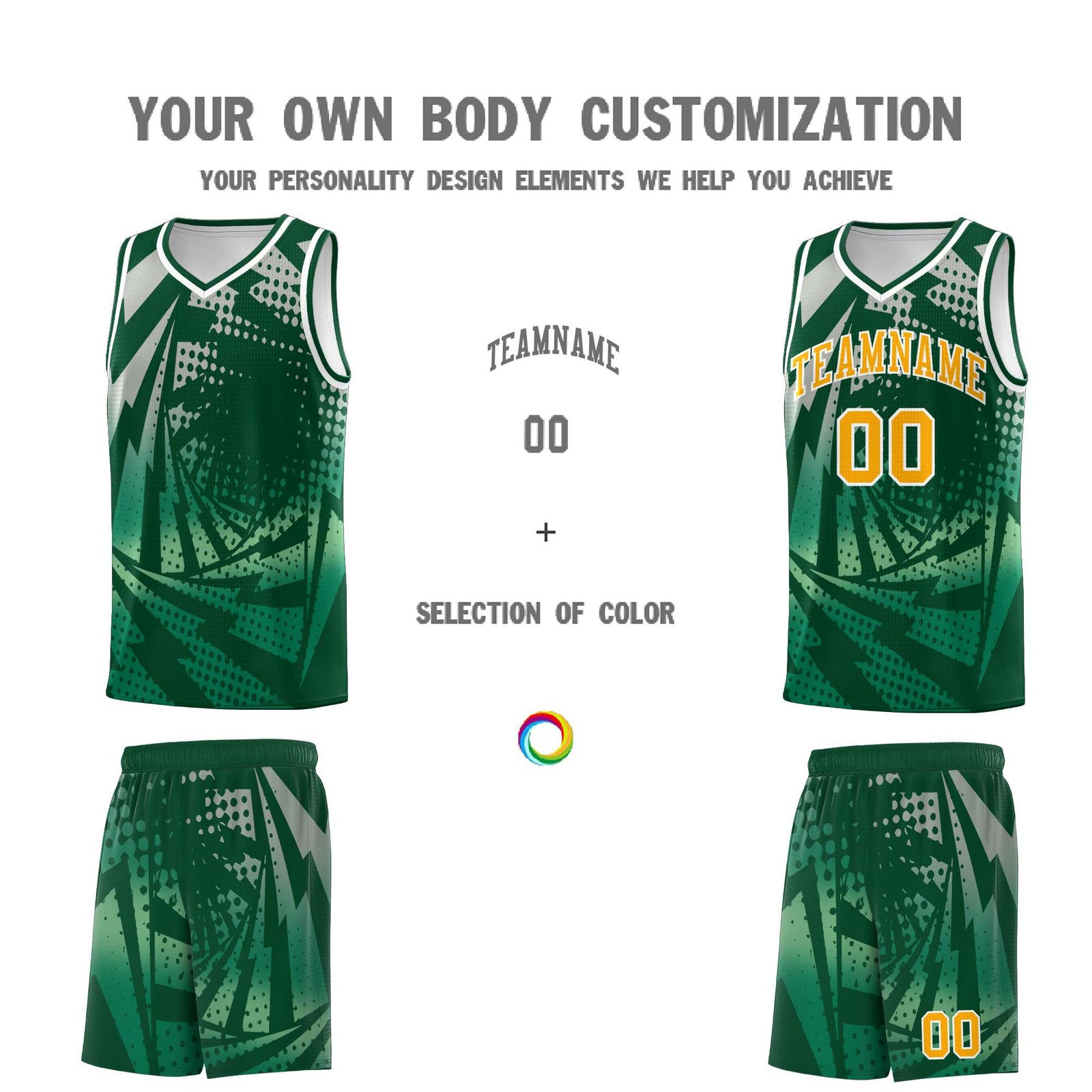 Custom Youth Basketball Jerseys Green Kelly Green Lightning Design Halftone Personalized Uniforms