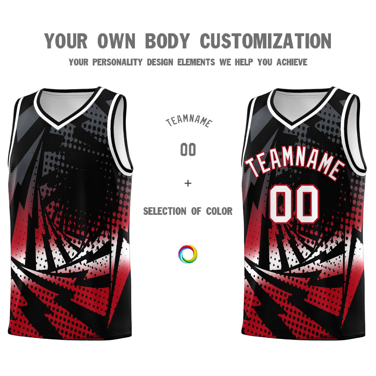 Custom Youth Basketball Jerseys Black Red Lightning Halftone Personalized Team Uniforms