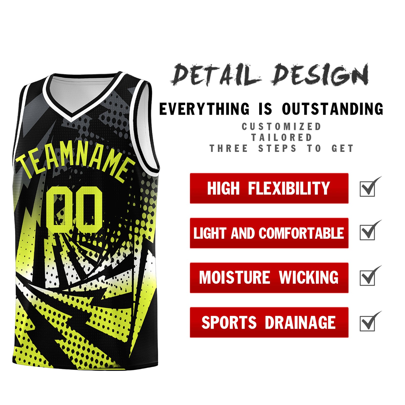 Custom Youth Basketball Jerseys Black Fluorescent Green Lightning Halftone Personalized Team Uniforms