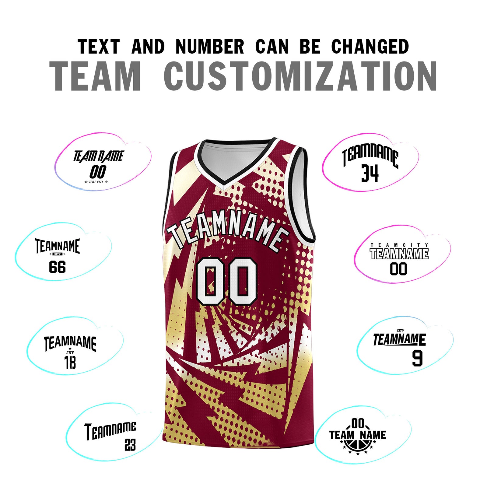 Custom Youth Basketball Jerseys Crimson Old Gold Lightning Design Halftone Personalized Uniforms