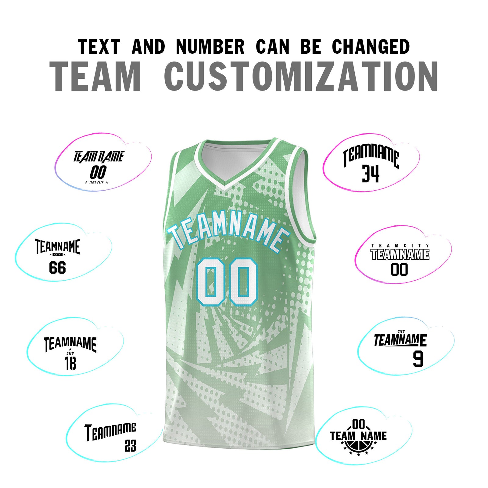 Custom Youth Basketball Jerseys Green Gray Lightning Halftone Personalized Team Uniforms