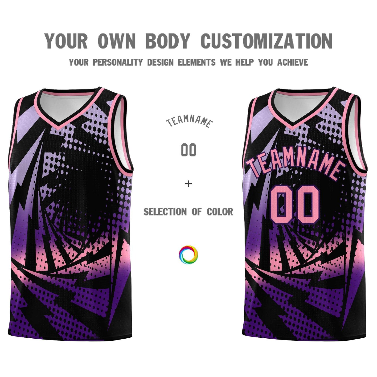 Custom Youth Basketball Jerseys Black Purple Lightning Halftone Personalized Team Uniforms