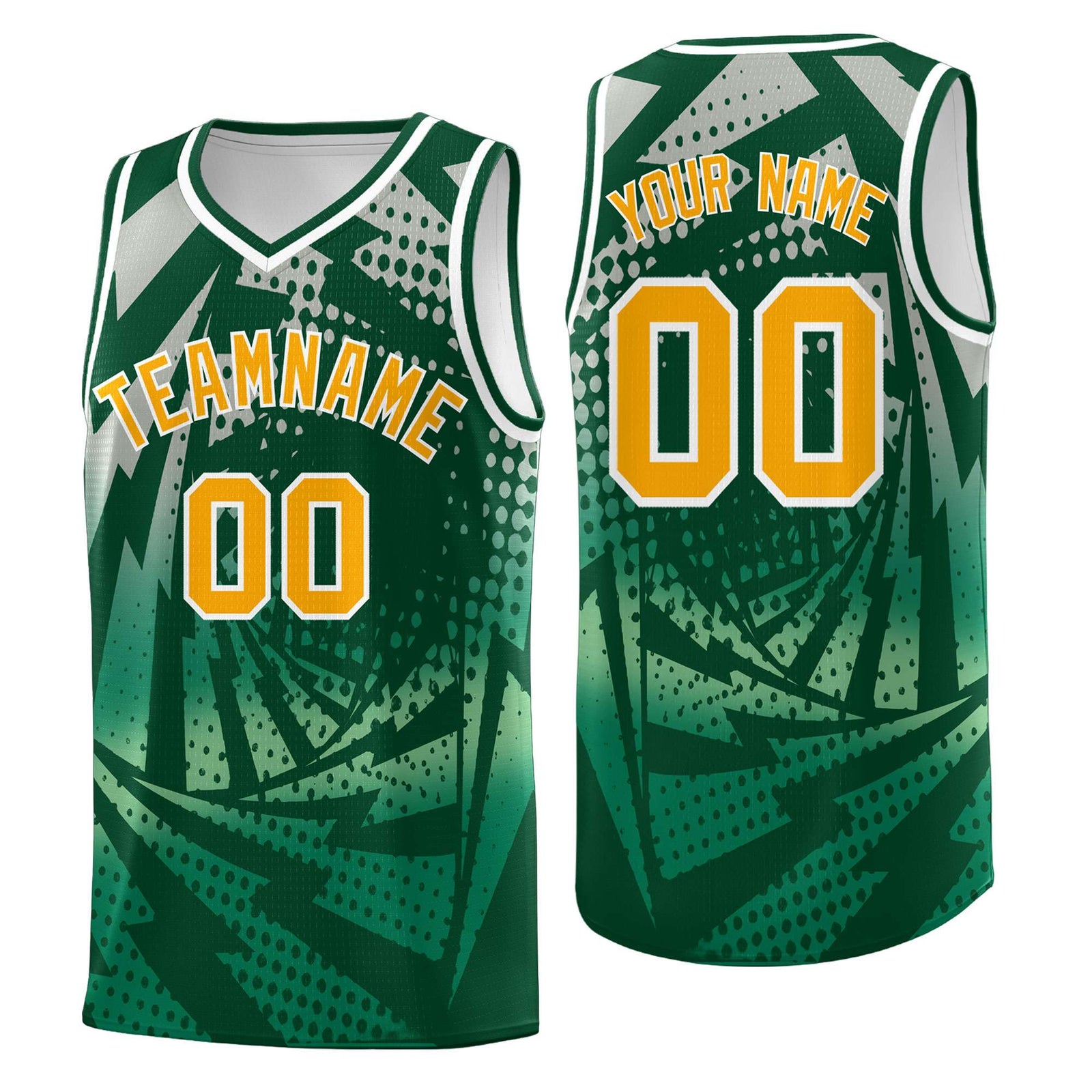 Custom Youth Basketball Jerseys Green Kelly Green Lightning Design Halftone Personalized Uniforms