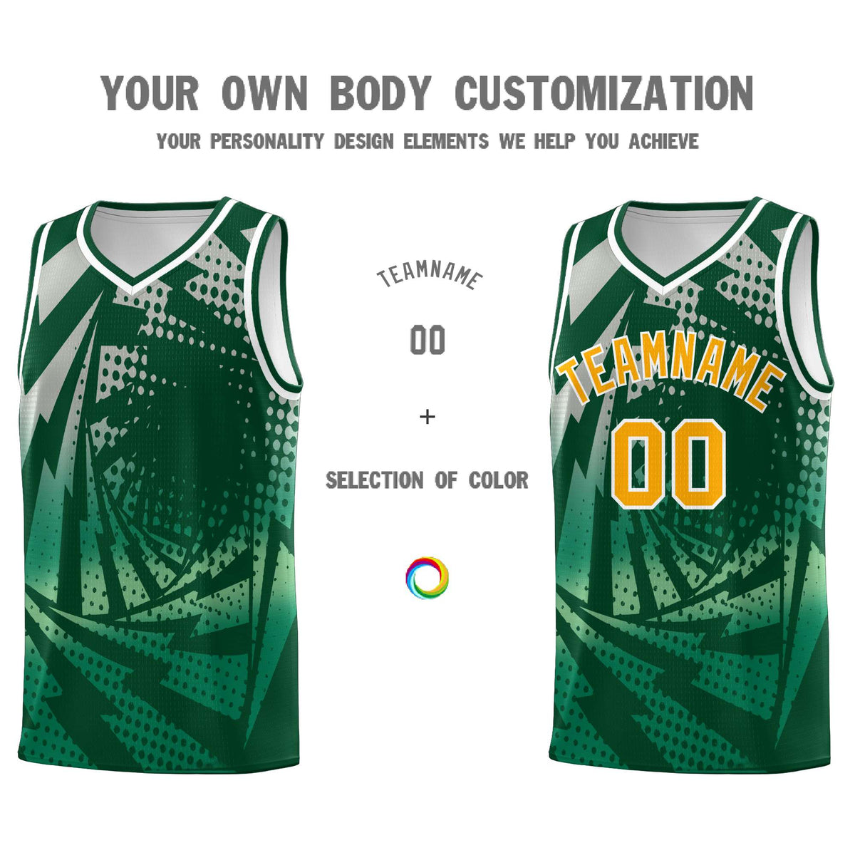 Custom Youth Basketball Jerseys Green Kelly Green Lightning Design Halftone Personalized Uniforms