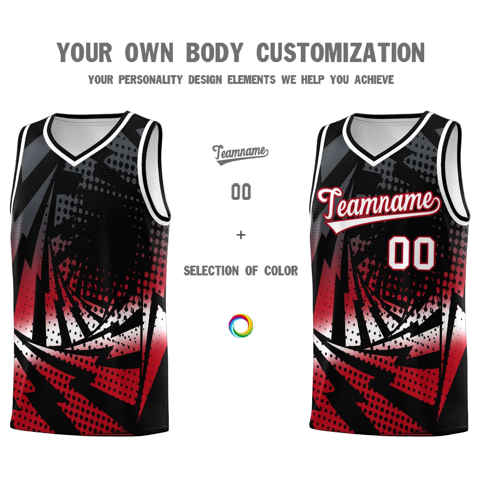Custom Youth Basketball Jerseys Black Red Lightning Halftone Personalized Team Uniforms
