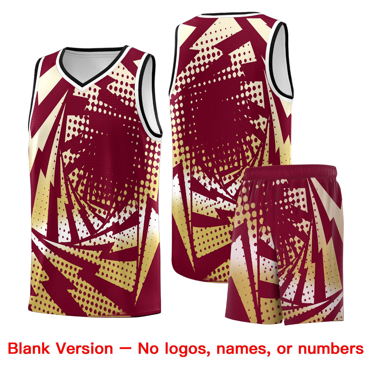 Custom Youth Basketball Jerseys Crimson Old Gold Lightning Design Halftone Personalized Uniforms