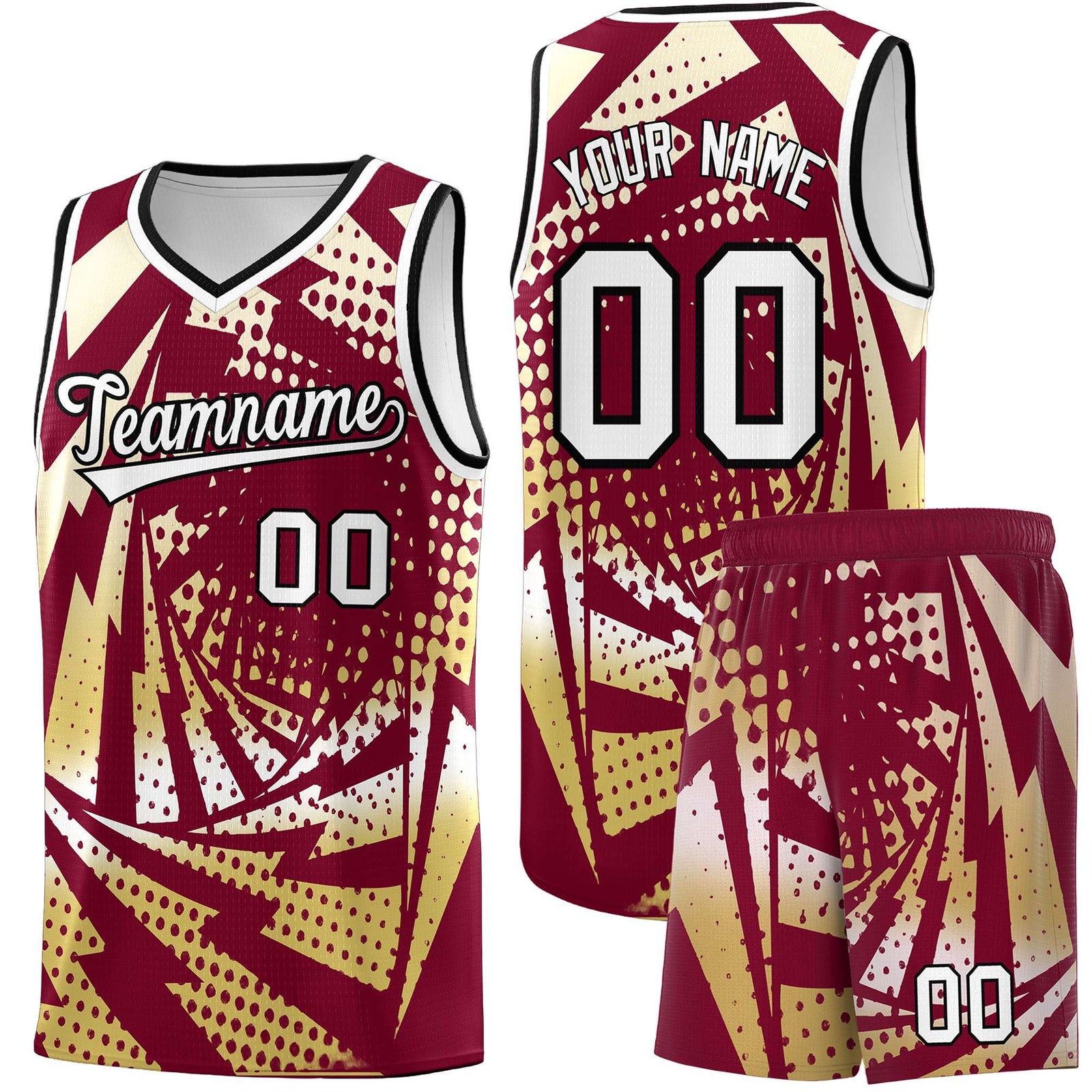 Custom Youth Basketball Jerseys Crimson Old Gold Lightning Design Halftone Personalized Uniforms
