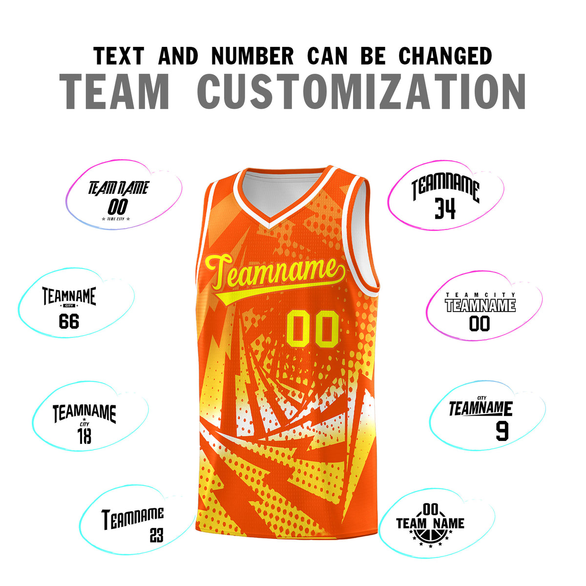 Custom Youth Basketball Jerseys Orange Gold Lightning Halftone Personalized Team Uniforms