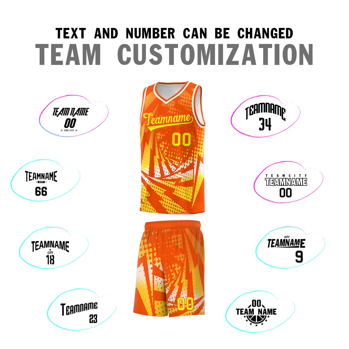 Custom Youth Basketball Jerseys Orange Gold Lightning Halftone Personalized Team Uniforms