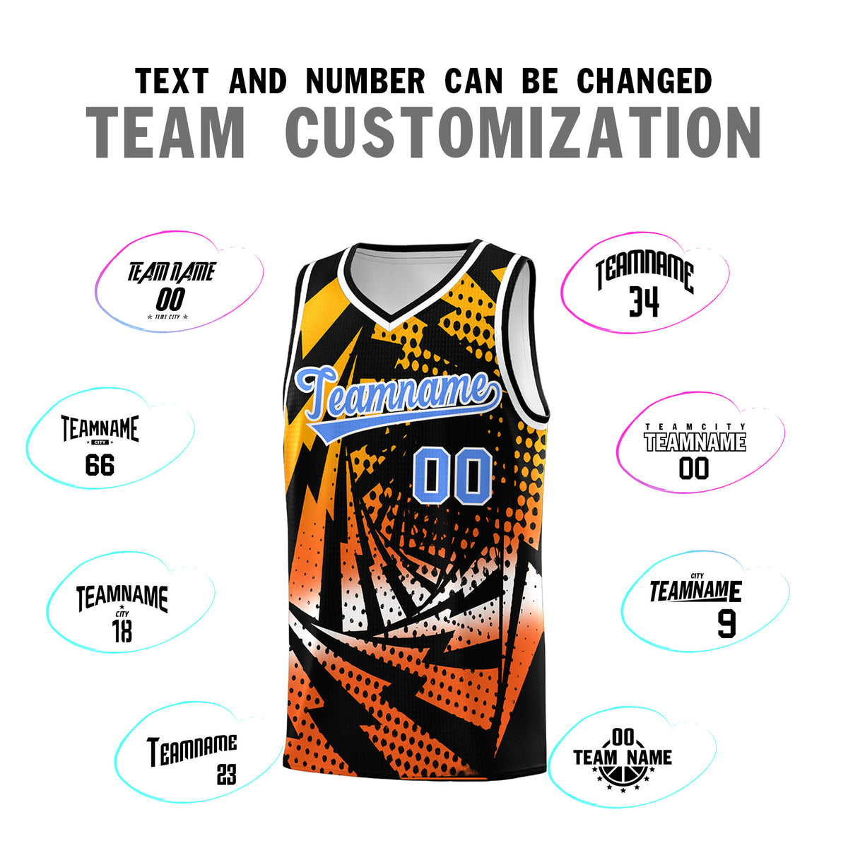 Custom Youth Basketball Jerseys Black Orange Lightning Design Halftone Personalized Uniforms