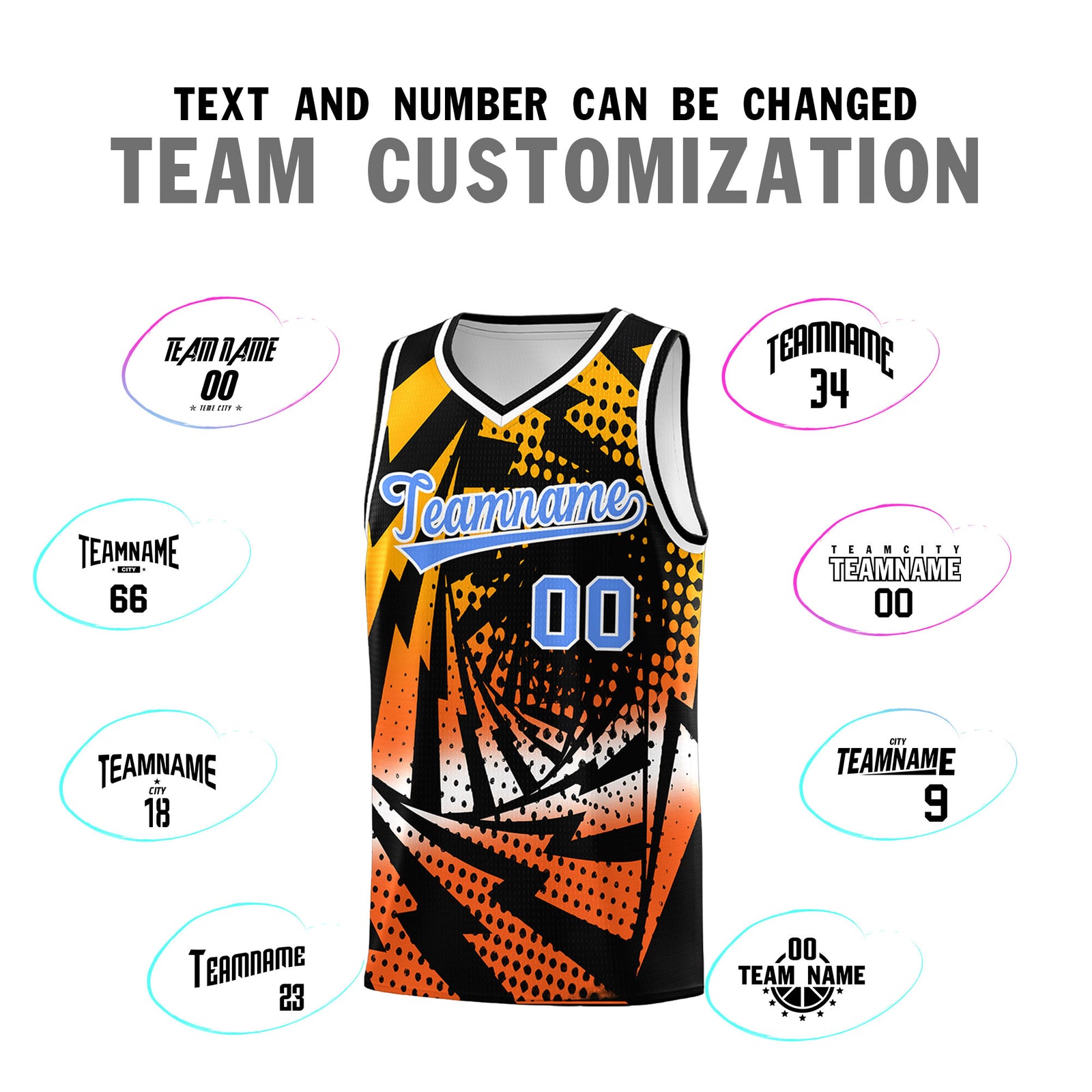 Custom Youth Basketball Jerseys Black Orange Lightning Design Halftone Personalized Uniforms