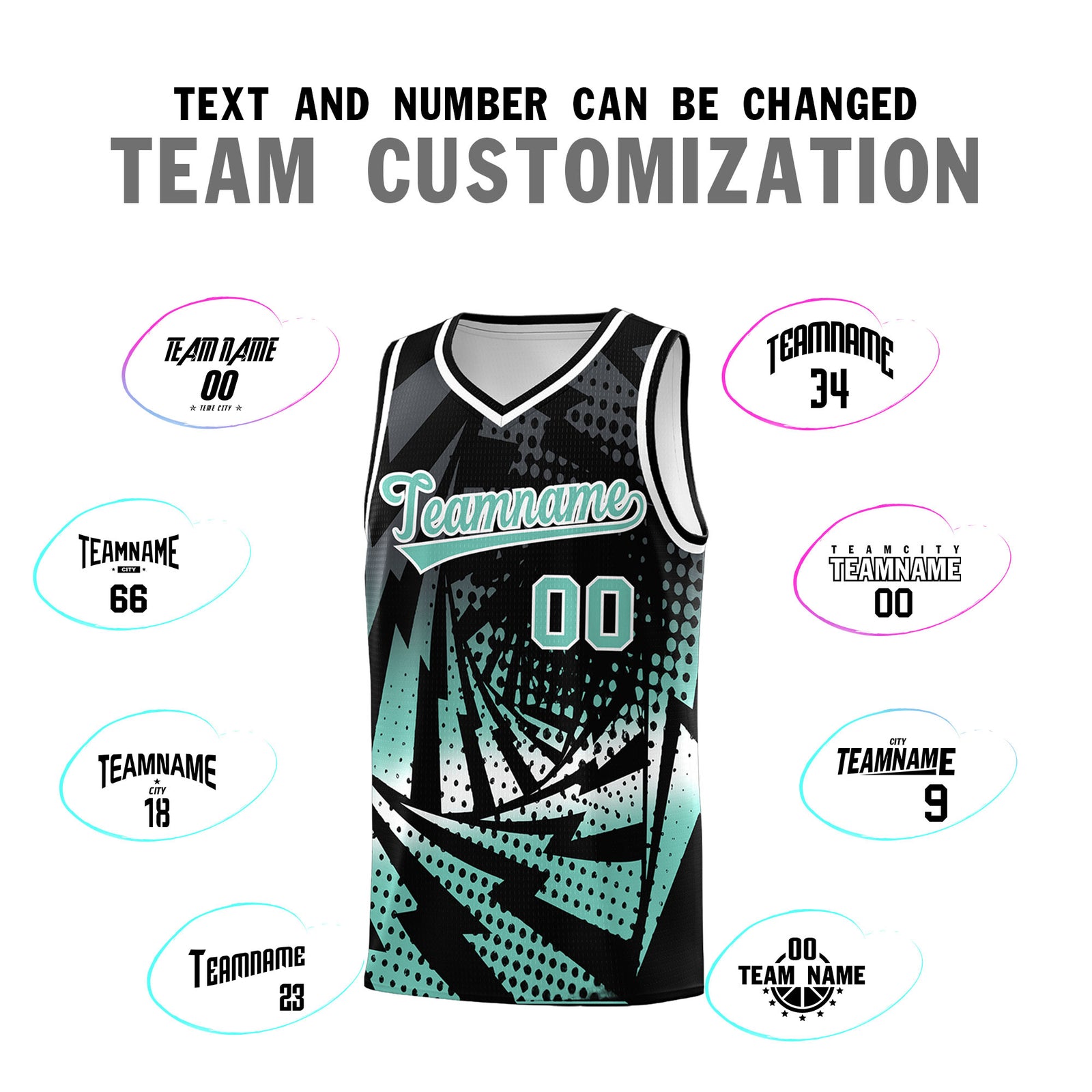 Custom Youth Basketball Jerseys Black Bright Green Lightning Halftone Personalized Team Uniforms