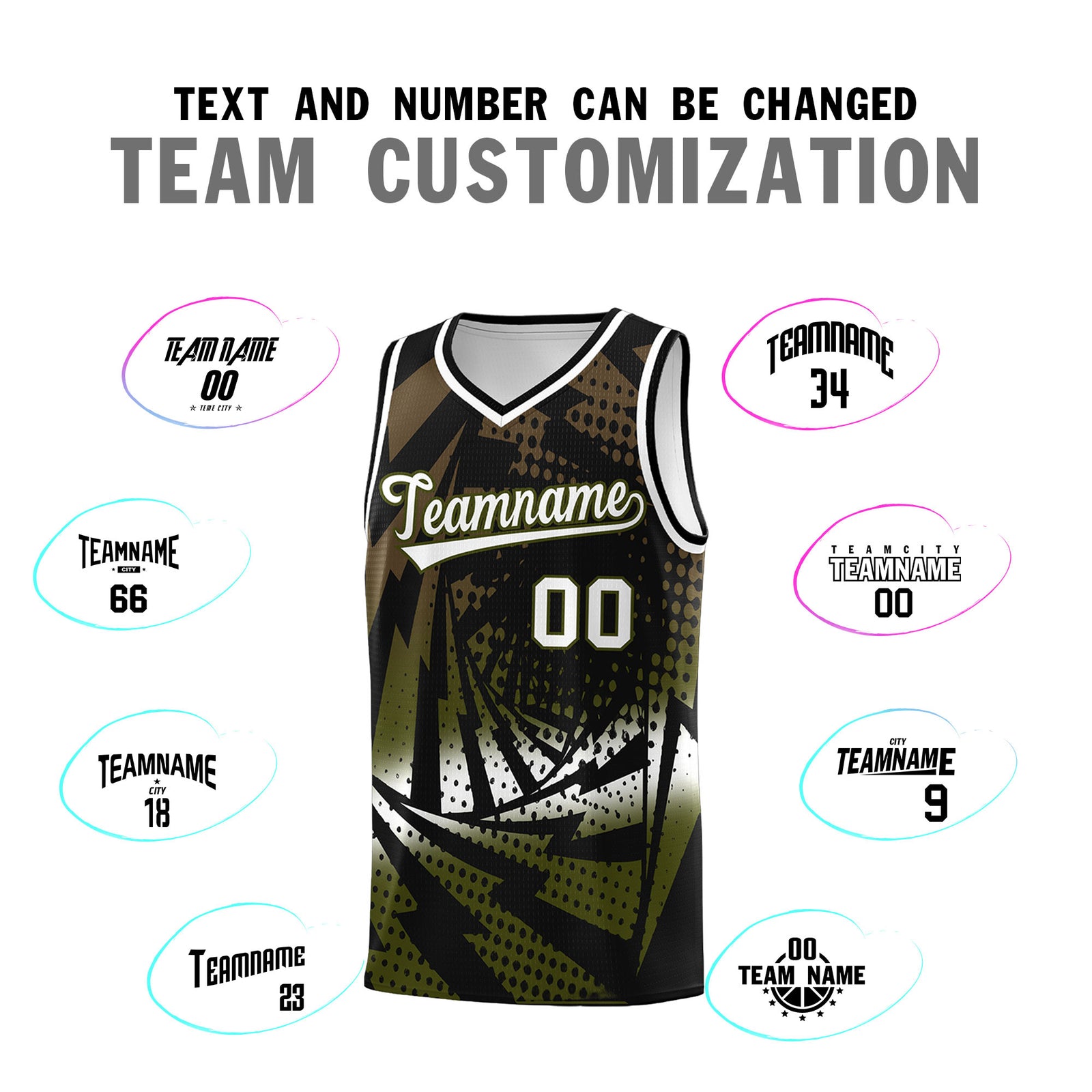 Custom Youth Basketball Jerseys Black Olive Lightning Design Halftone Personalized Uniforms
