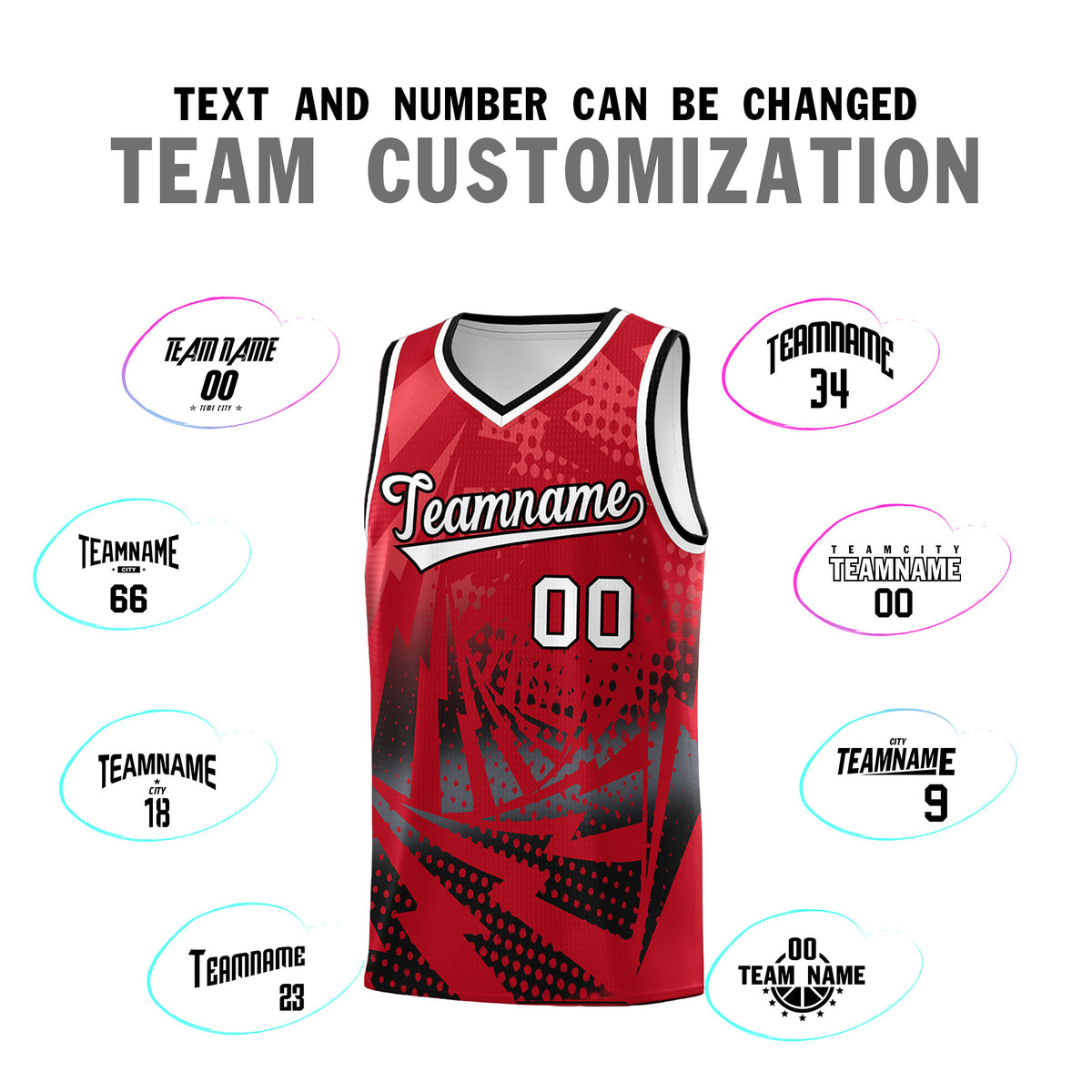 Custom Youth Basketball Jerseys Red Black Lightning Halftone Personalized Team Uniforms