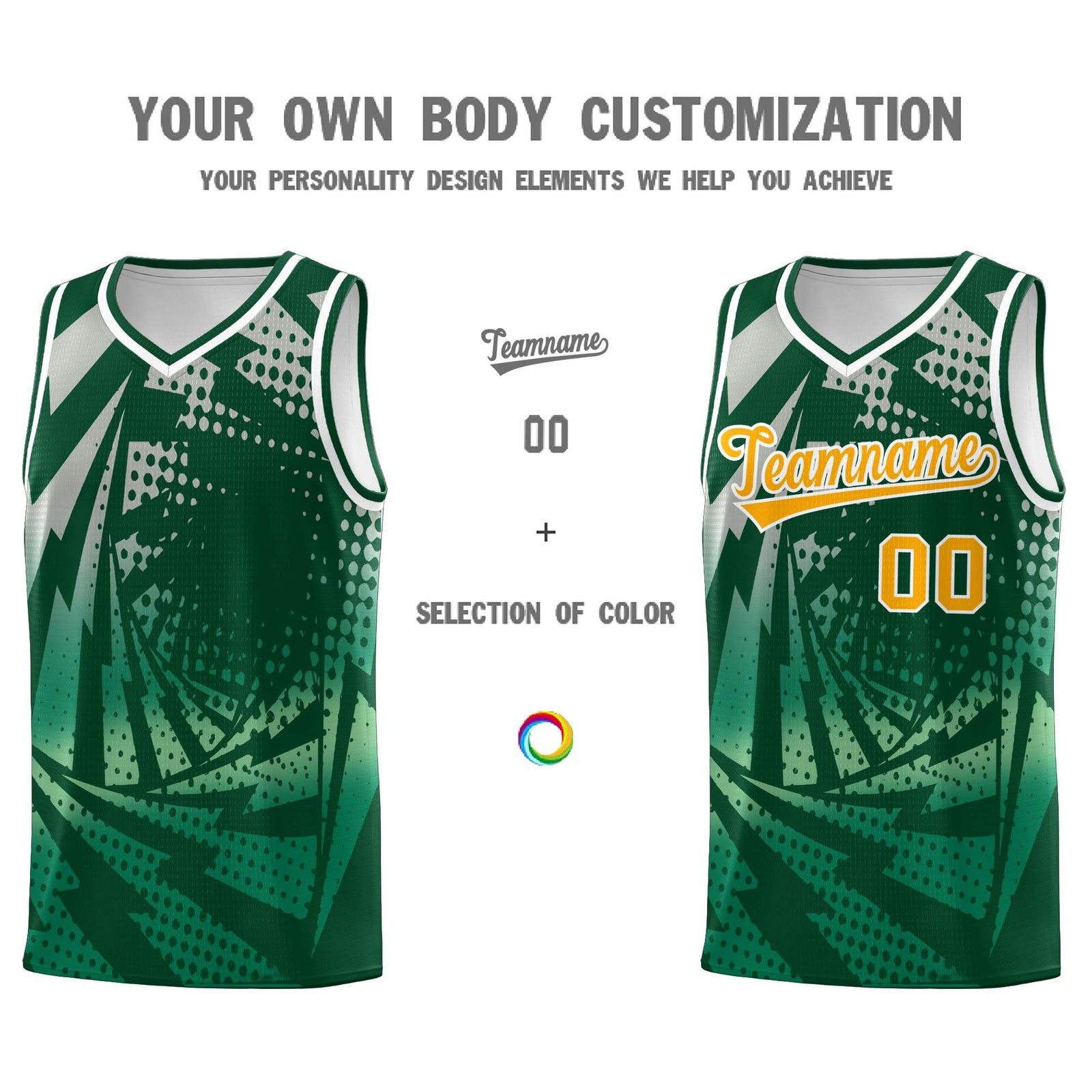 Custom Youth Basketball Jerseys Green Kelly Green Lightning Design Halftone Personalized Uniforms