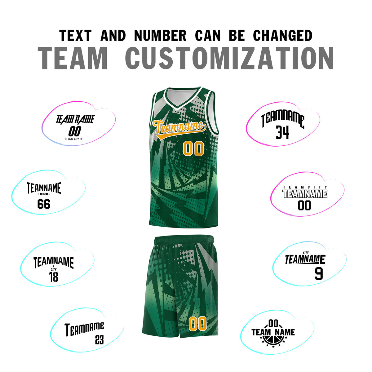 Custom Youth Basketball Jerseys Green Kelly Green Lightning Design Halftone Personalized Uniforms