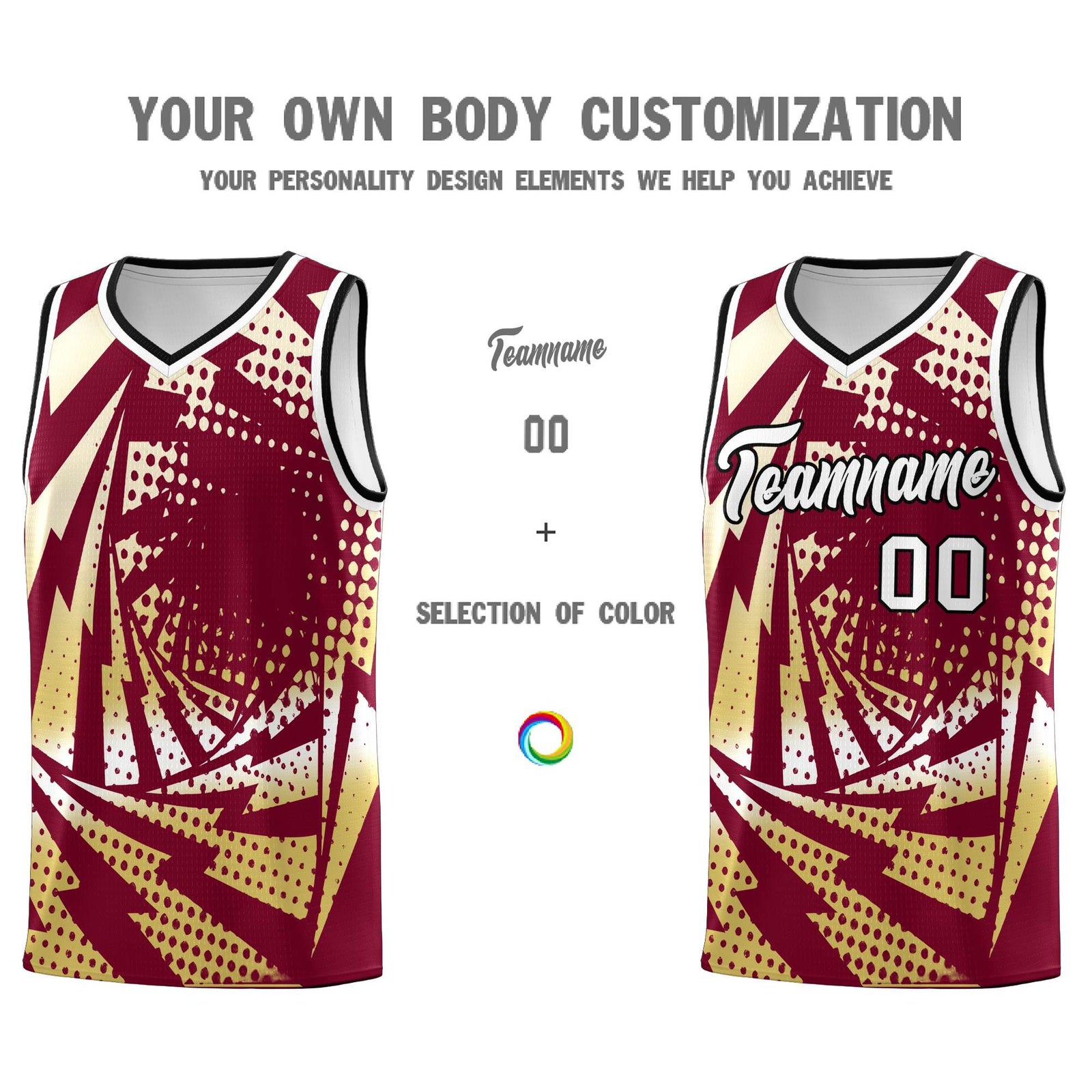 Custom Youth Basketball Jerseys Crimson Old Gold Lightning Design Halftone Personalized Uniforms