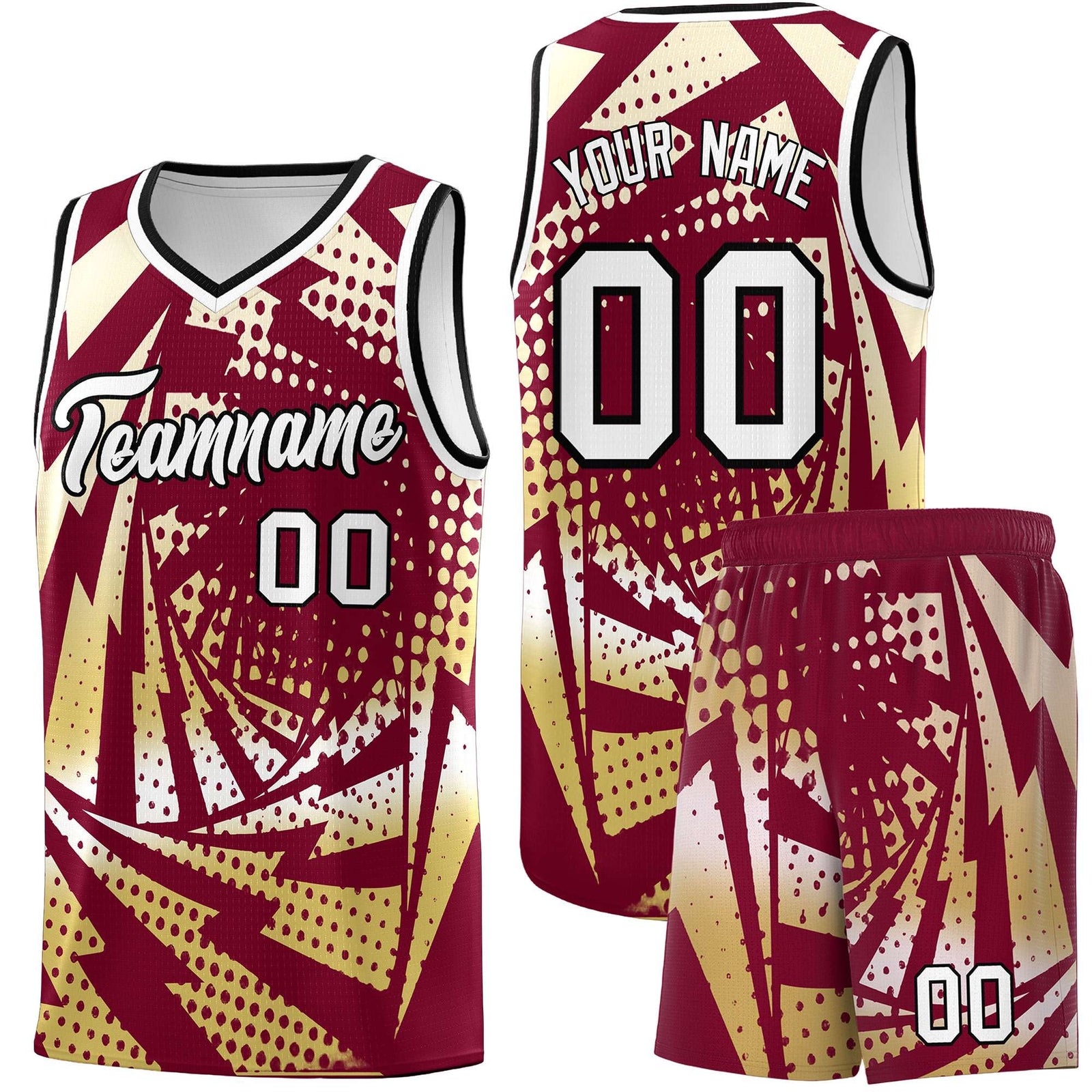 Custom Youth Basketball Jerseys Crimson Old Gold Lightning Design Halftone Personalized Uniforms