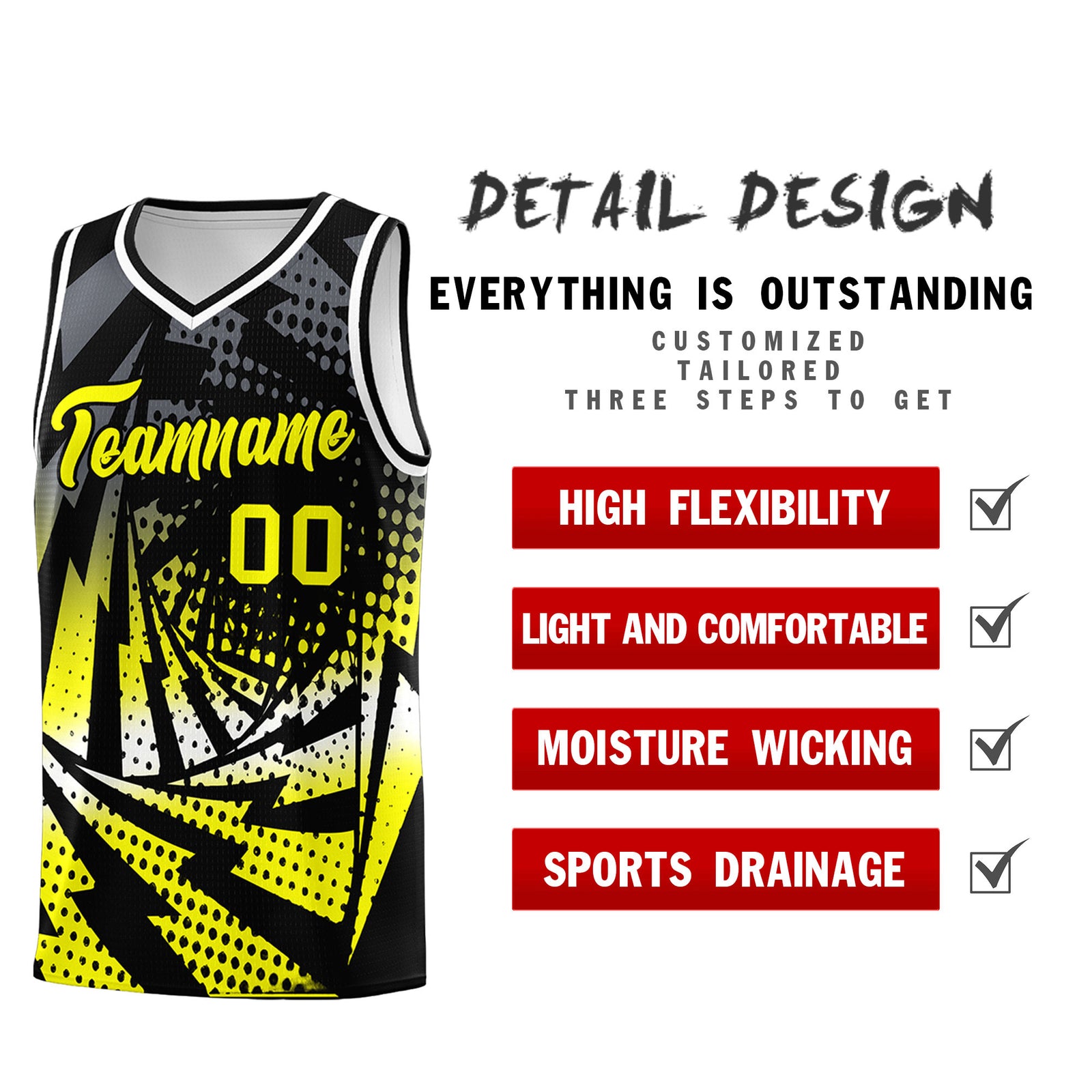 Custom Youth Basketball Jerseys Black Fluorescent Yellow Lightning Design Halftone Personalized Uniforms