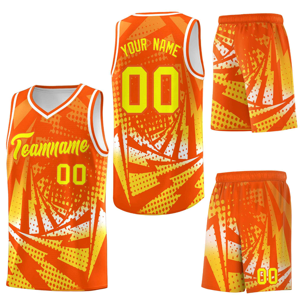 Custom Orange Gold Lightning Halftone Dot Design Wrinkle-Resistant Uniform Basketball Jersey