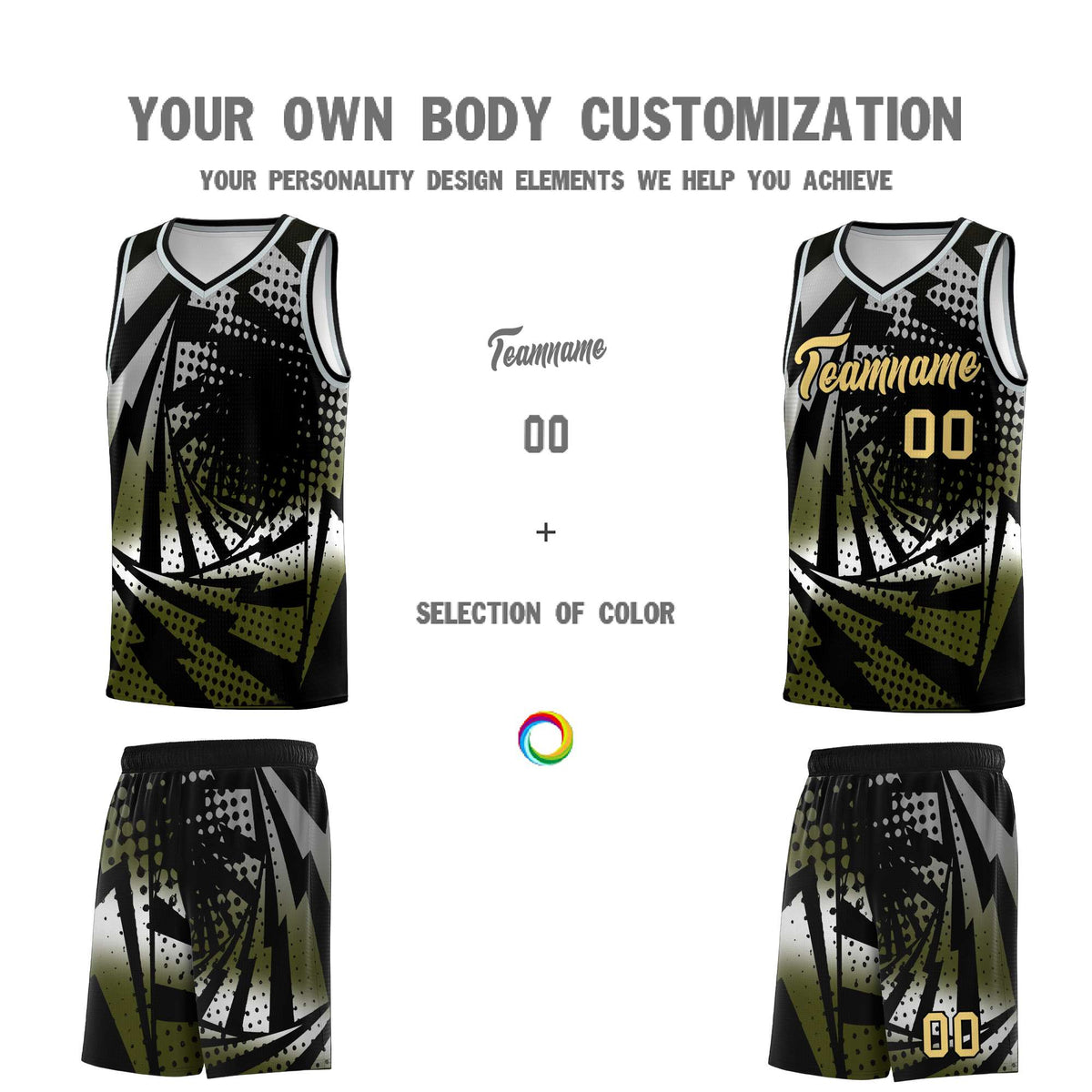 Custom Youth Basketball Jerseys Silver Gray Olive Lightning Design Halftone Personalized Uniforms