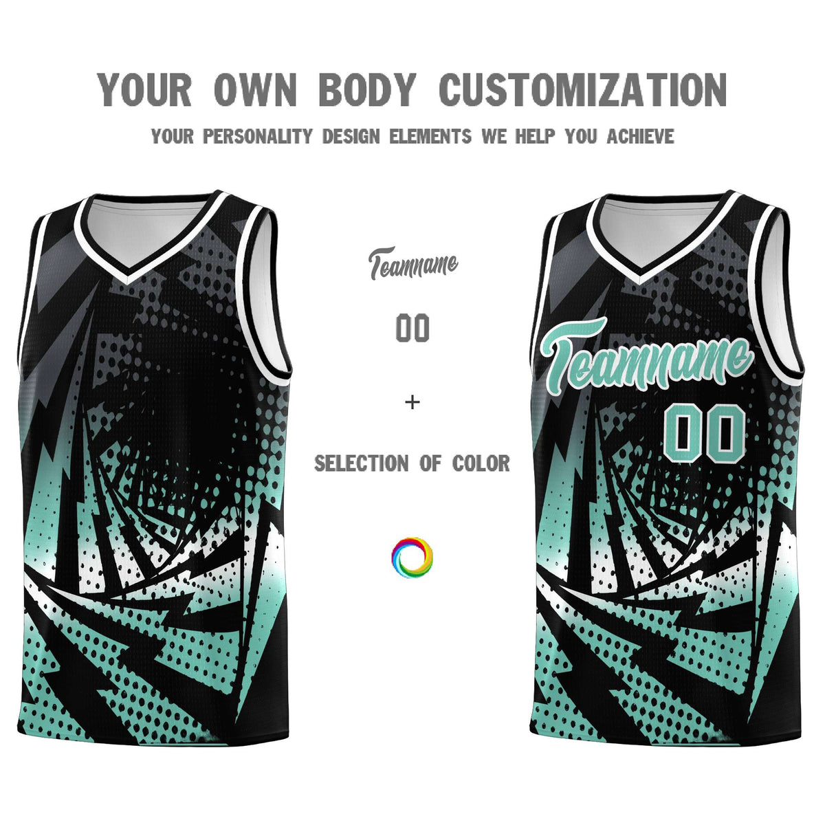 Custom Youth Basketball Jerseys Black Bright Green Lightning Halftone Personalized Team Uniforms