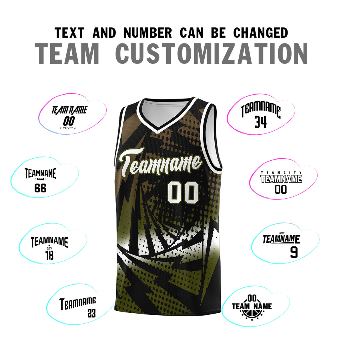 Custom Youth Basketball Jerseys Black Olive Lightning Design Halftone Personalized Uniforms