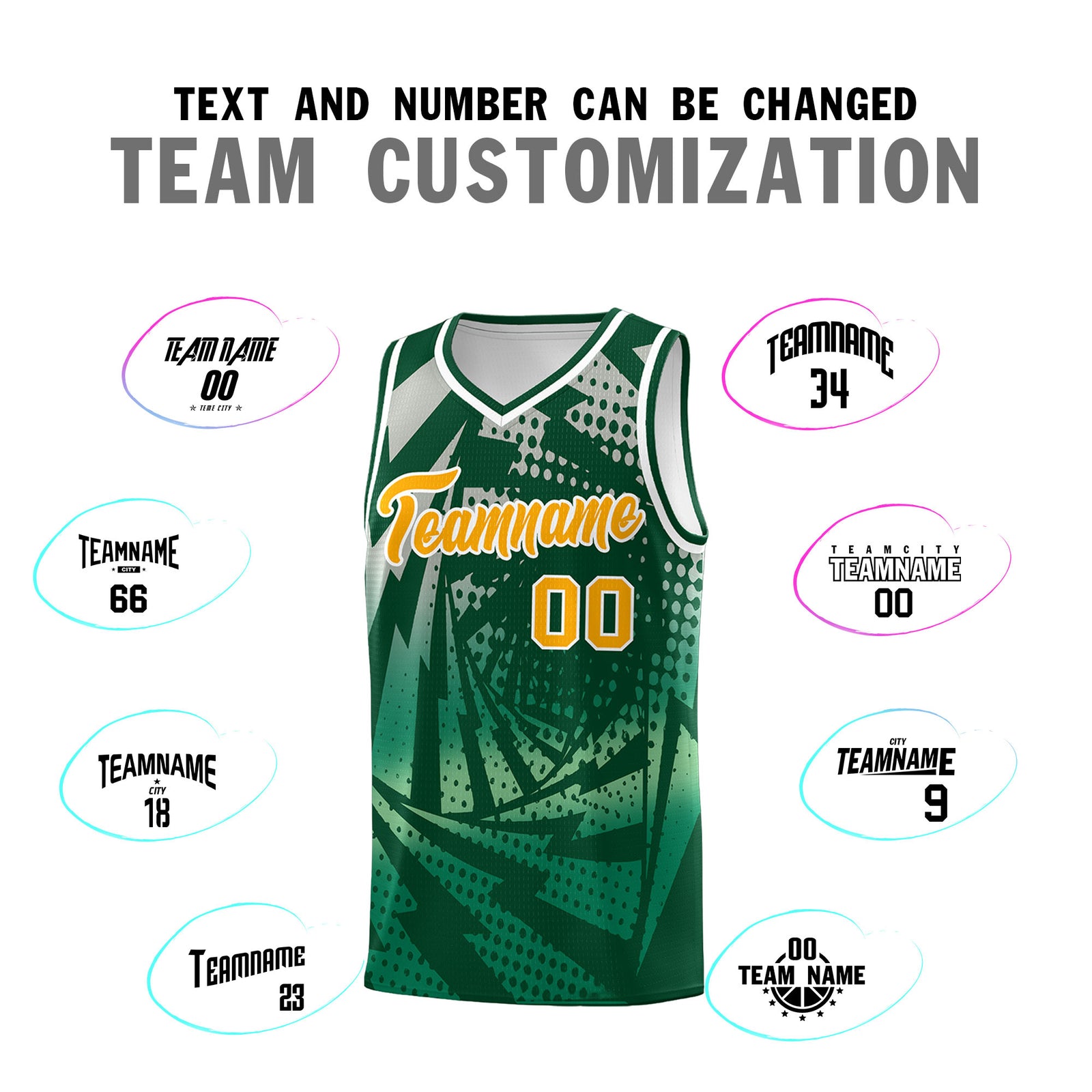 Custom Youth Basketball Jerseys Green Kelly Green Lightning Design Halftone Personalized Uniforms