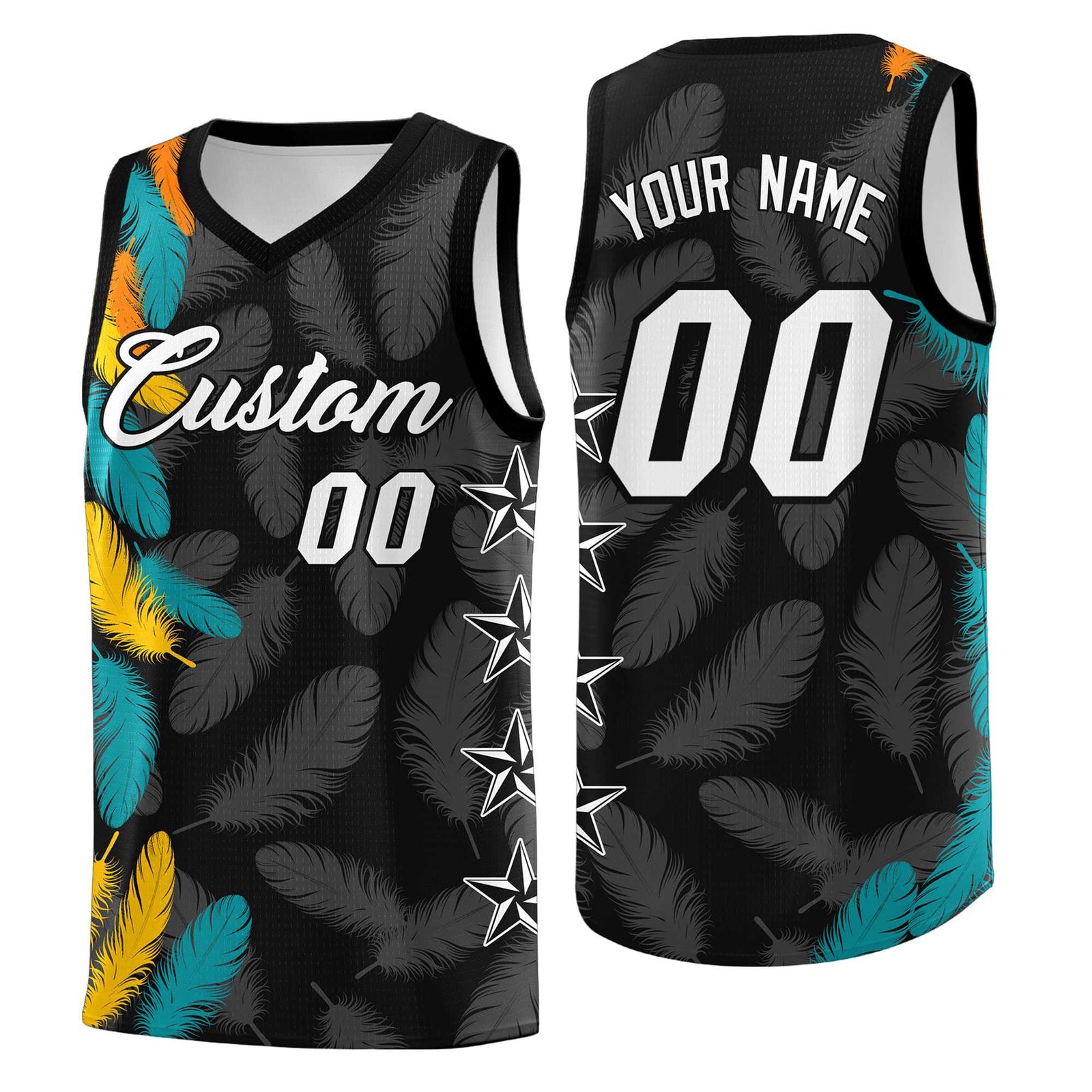 Custom Youth Basketball Jersey Black White Feather Series Sports Uniform