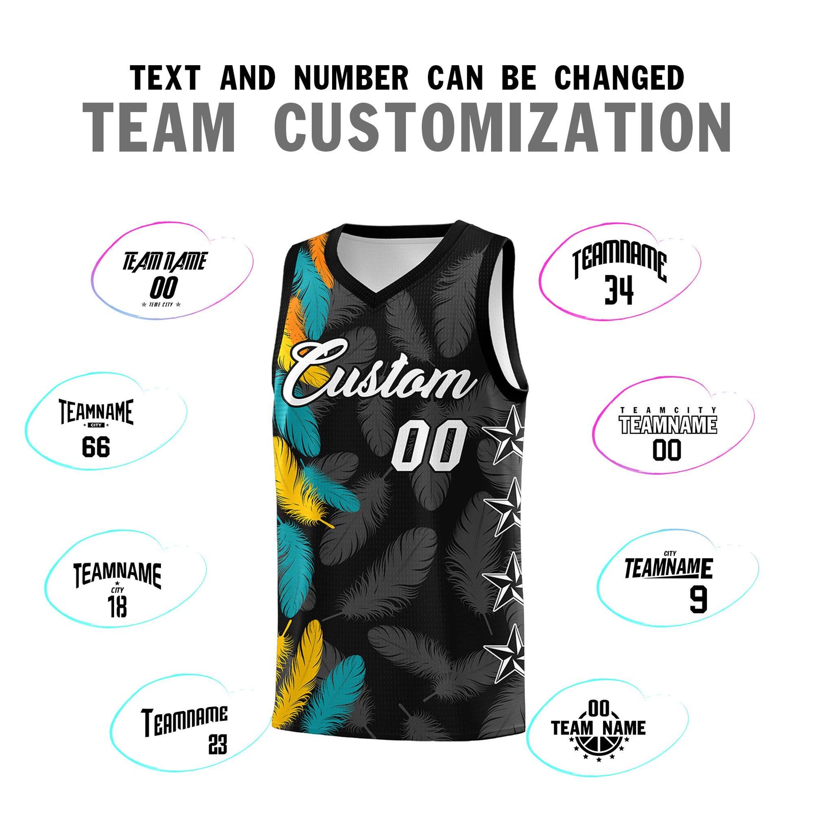 Custom Youth Basketball Jersey Black White Feather Series Sports Uniform