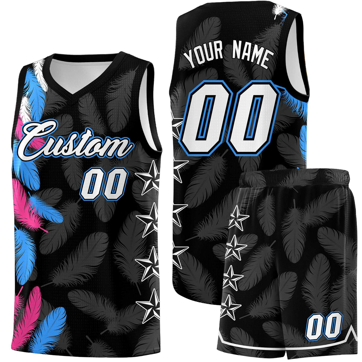 Custom Youth Basketball Jersey Black White Feather Series Sports Uniform