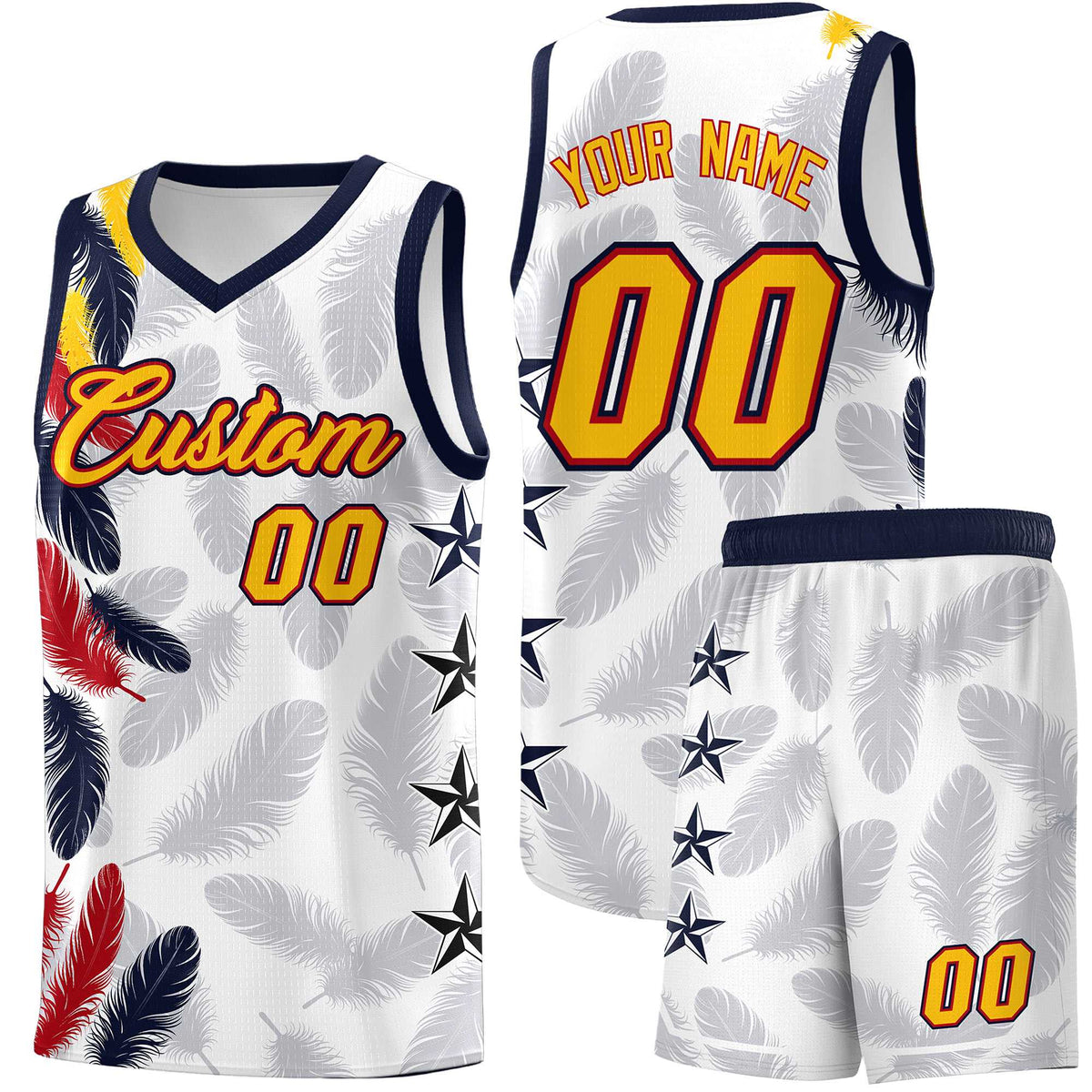 Custom Youth Basketball Jersey White Gold Feather Series Sports Uniform