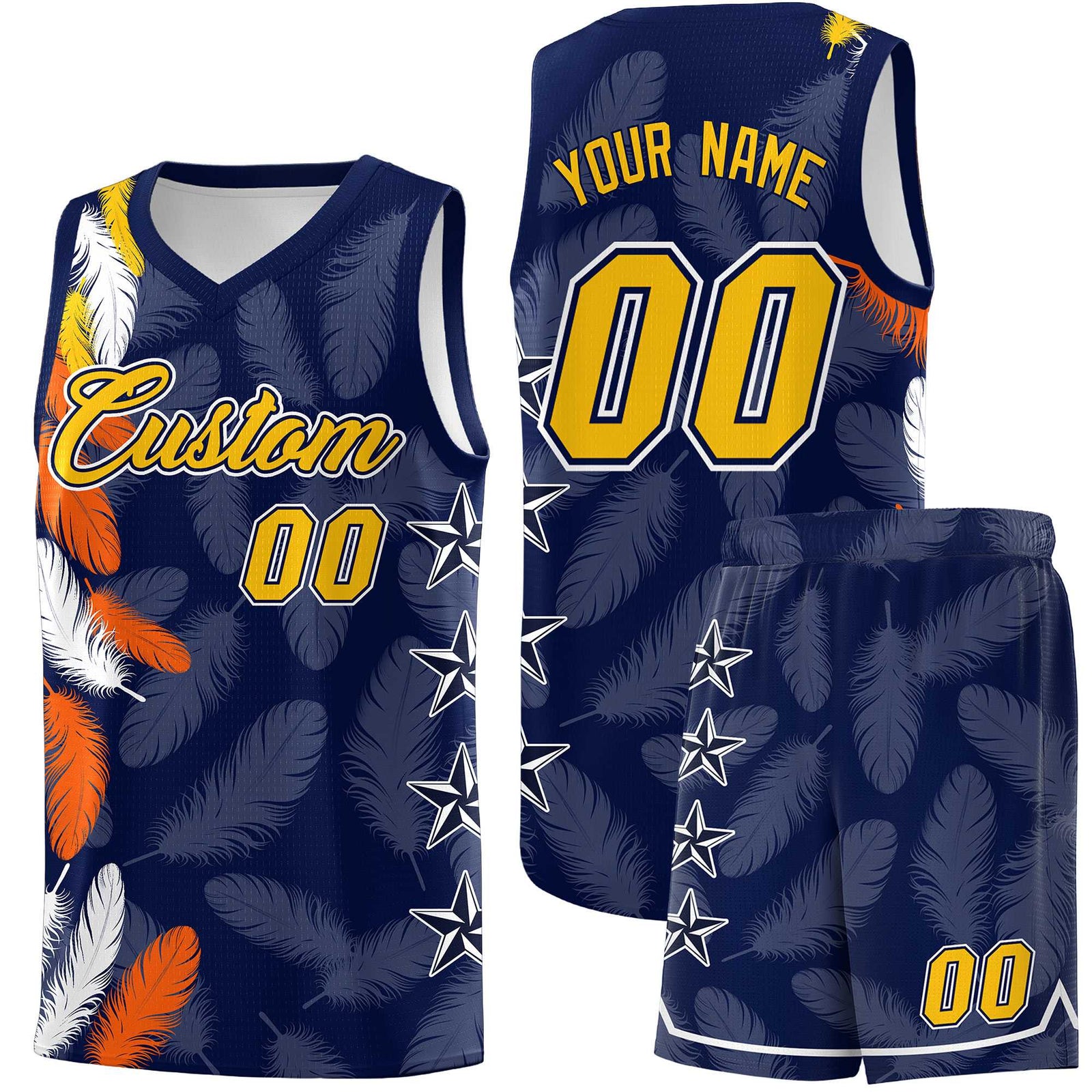 Custom Youth Basketball Jersey Navy Gold Feather Series Sports Uniform