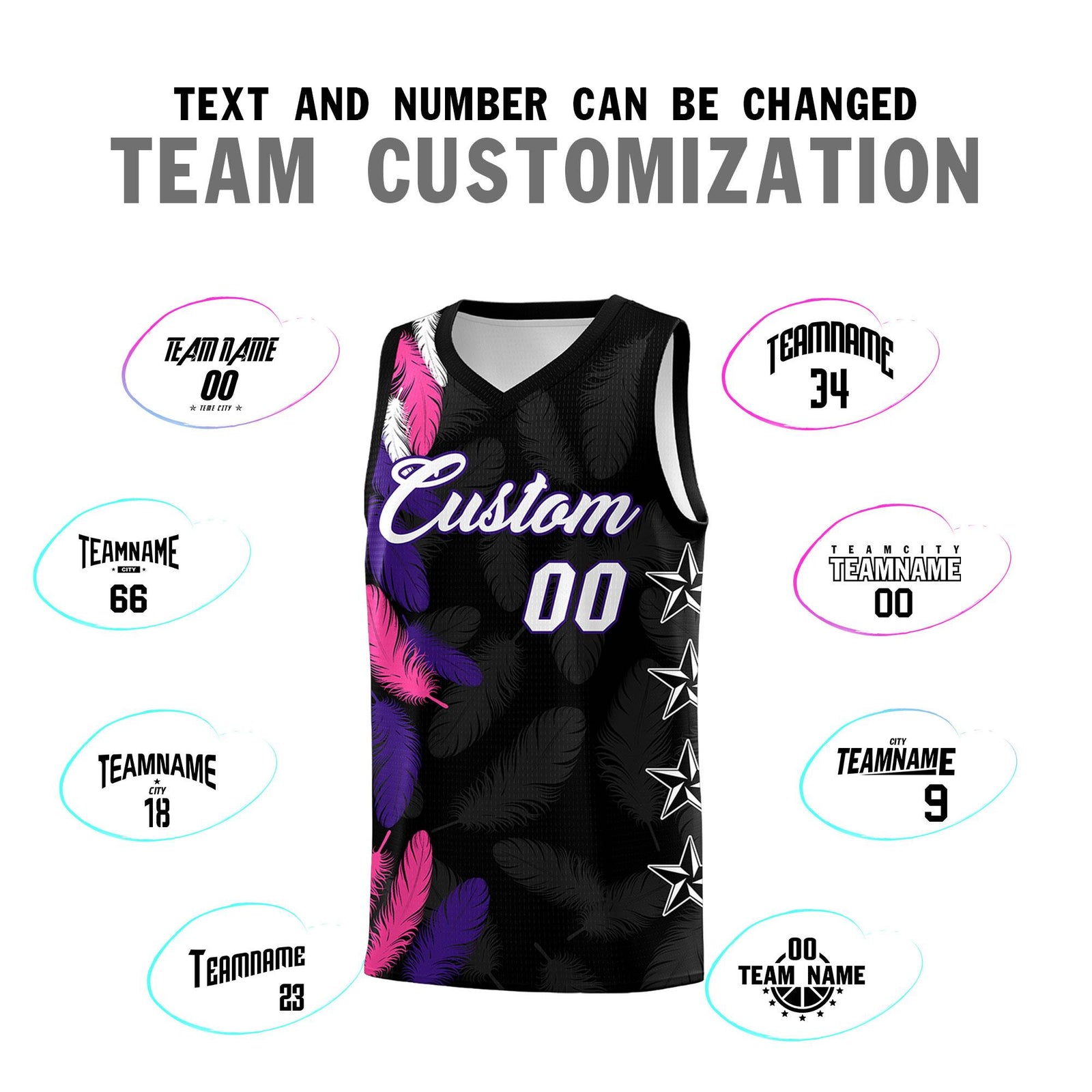 Custom Youth Basketball Jersey Black White Feather Series Sports Uniform