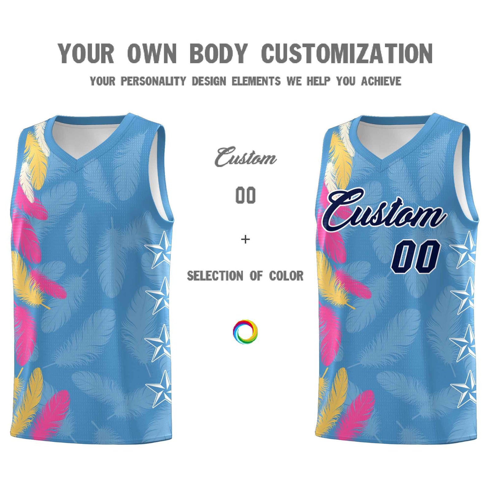 Custom Youth Basketball Jersey Light Blue Navy Feather Series Sports Uniform