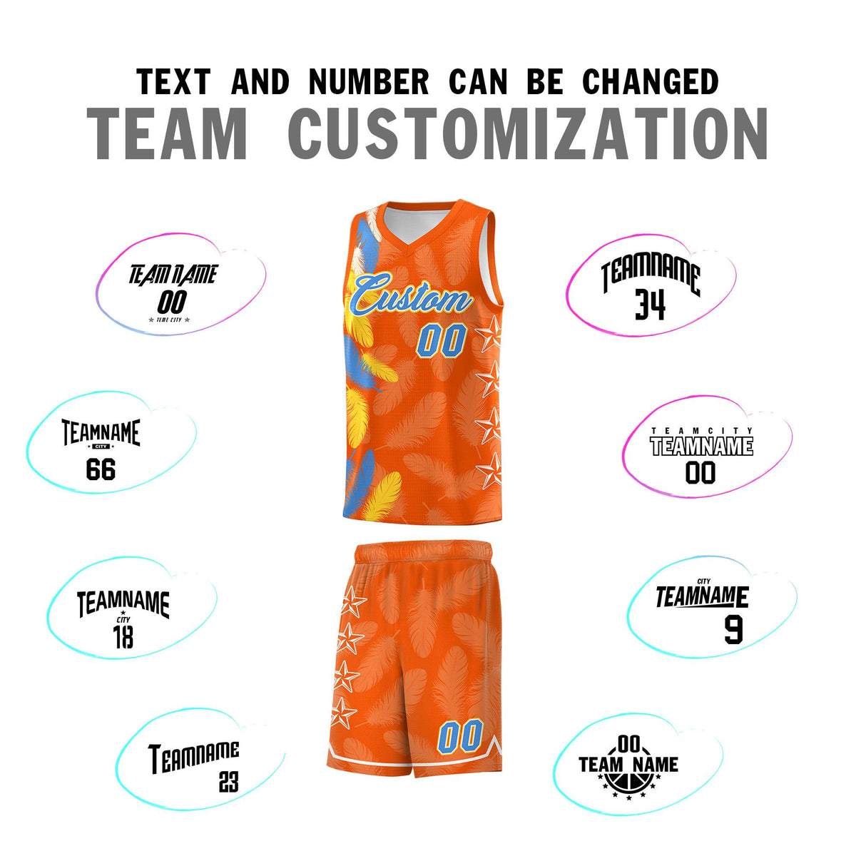 Custom Youth Basketball Jersey Orange Powder Blue Feather Series Sports Uniform