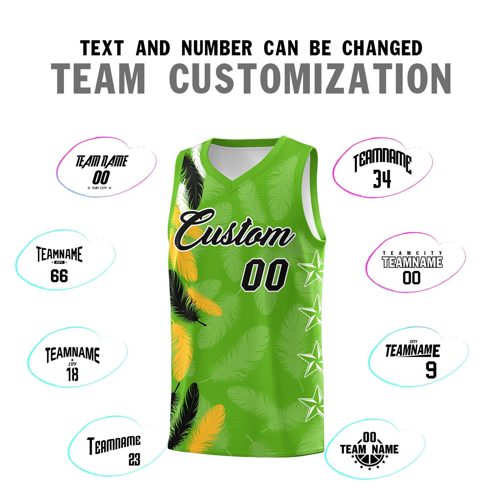 Custom Youth Basketball Jersey Neon Green Black Feather Series Sports Uniform