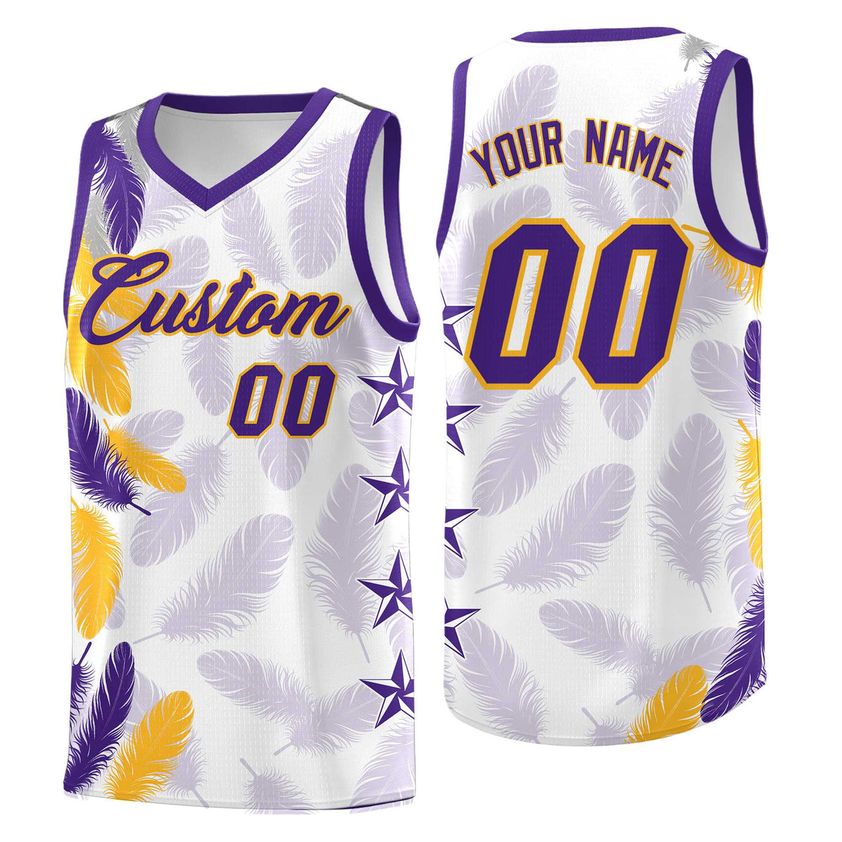 Custom Youth Basketball Jersey White Purple Feather Series Sports Uniform