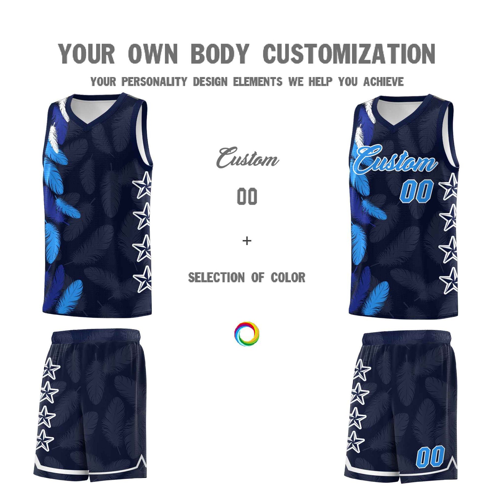 Custom Youth Basketball Jersey Navy Powder Blue Feather Series Sports Uniform