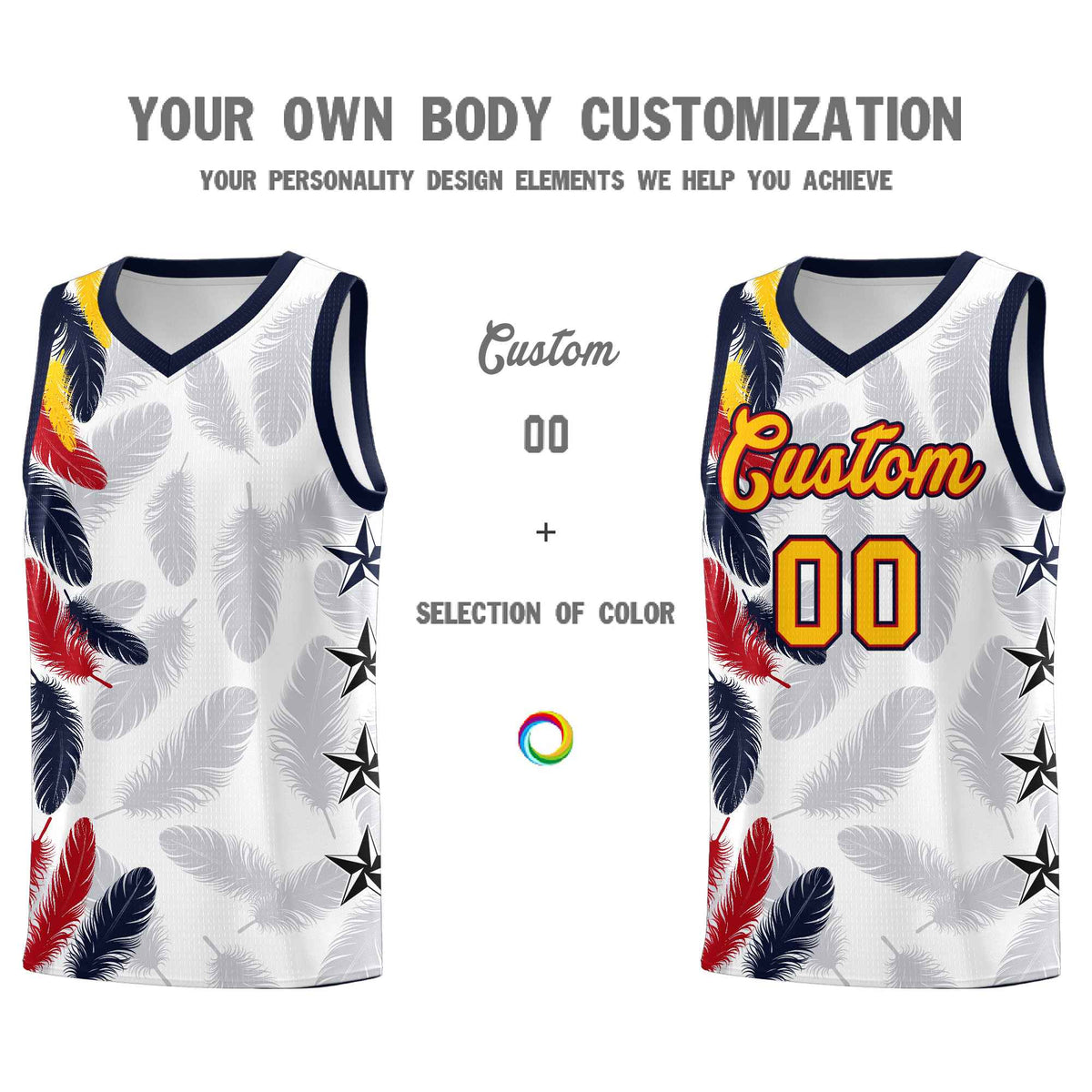 Custom Youth Basketball Jersey White Gold Feather Series Sports Uniform