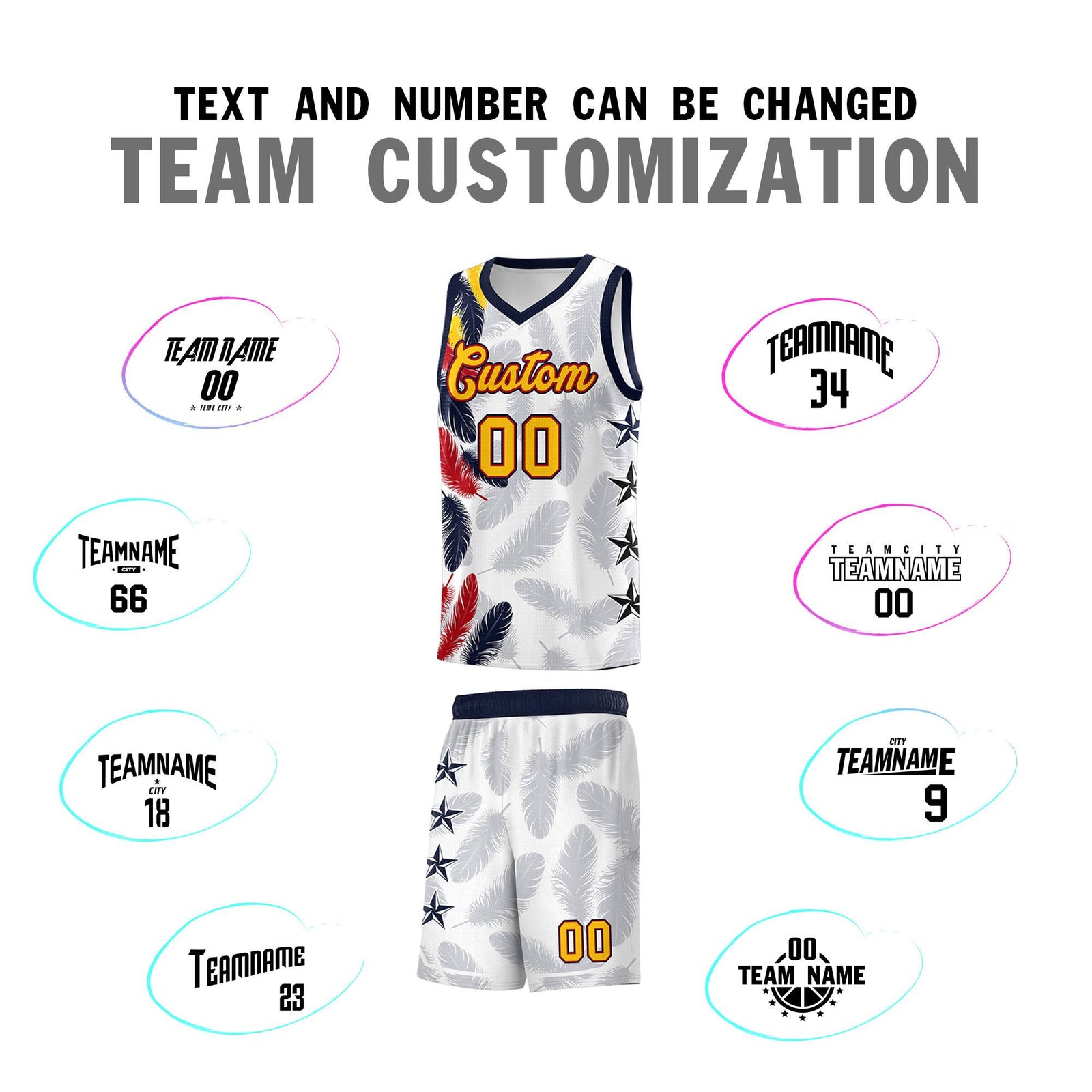 Custom Youth Basketball Jersey White Gold Feather Series Sports Uniform