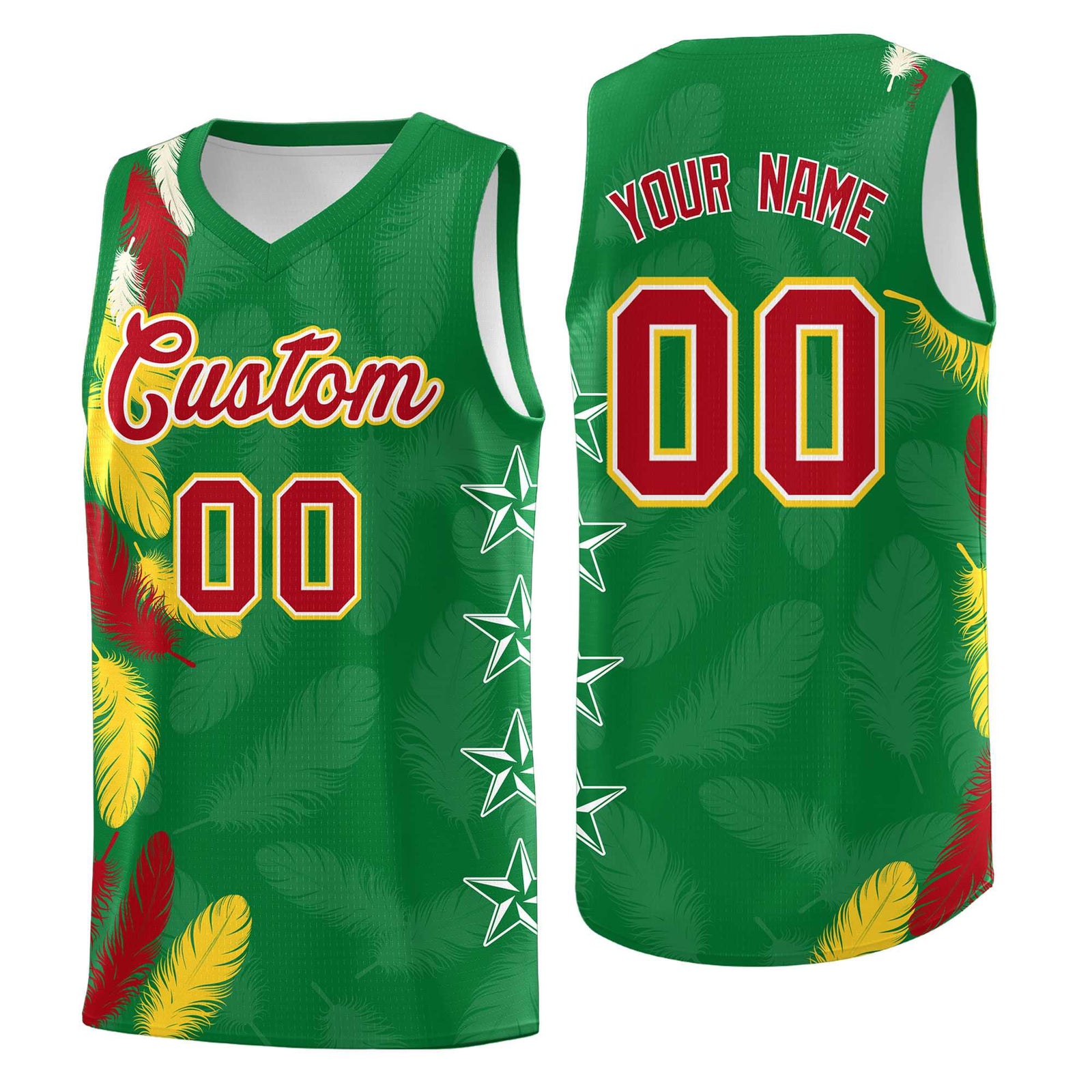 Custom Youth Basketball Jersey Kelly Green Red Feather Series Sports Uniform