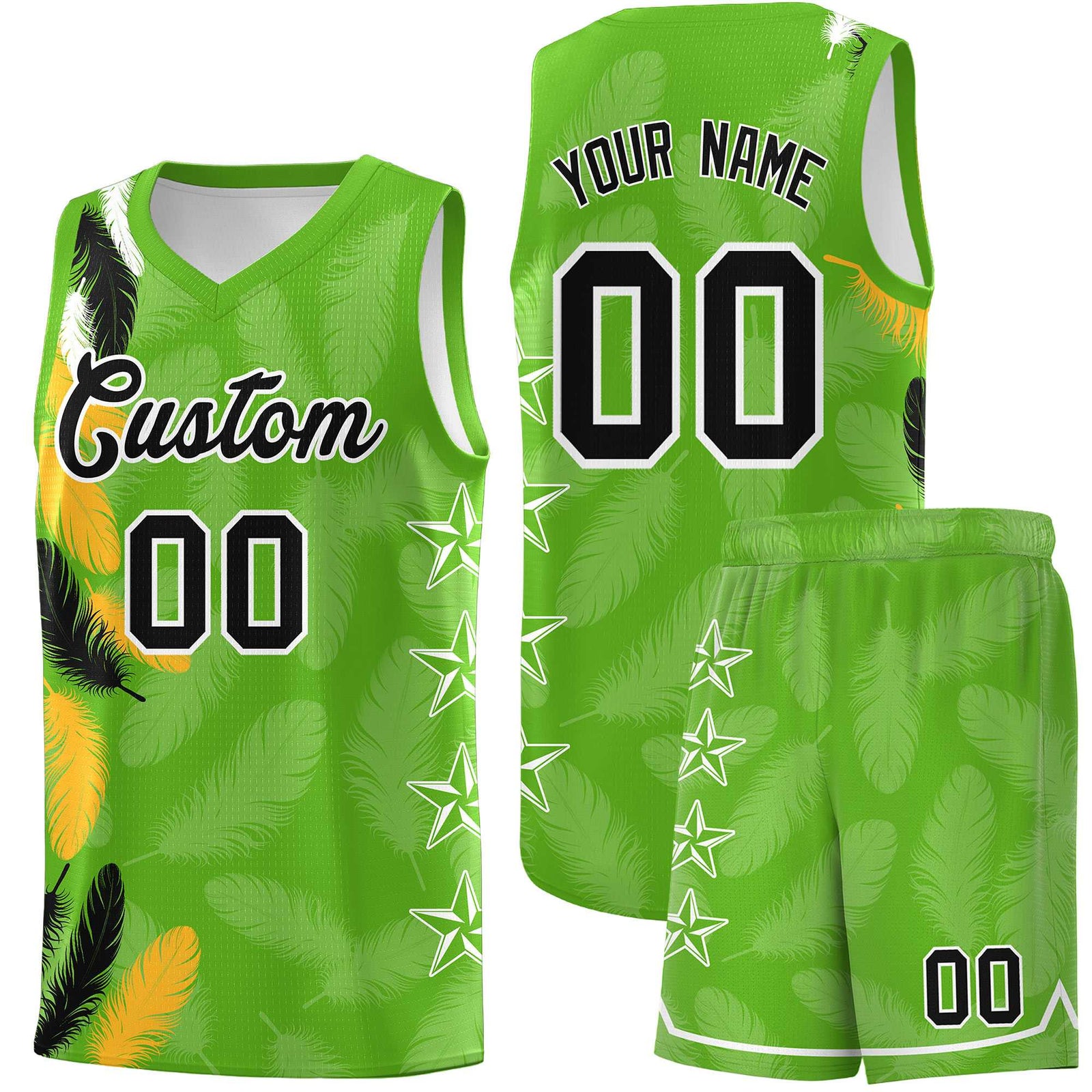 Custom Youth Basketball Jersey Neon Green Black Feather Series Sports Uniform