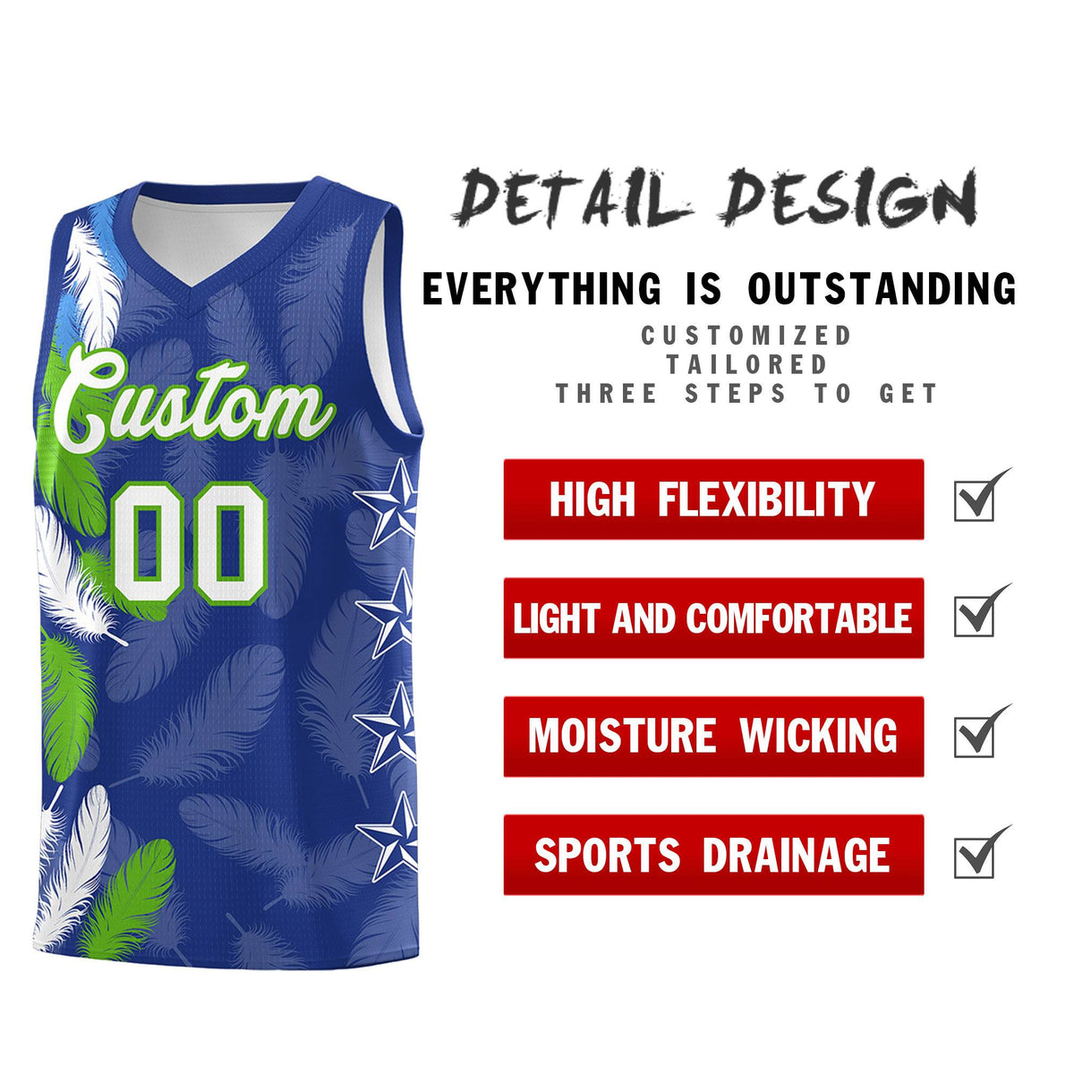 Custom Youth Basketball Jersey Royal White Feather Series Sports Uniform